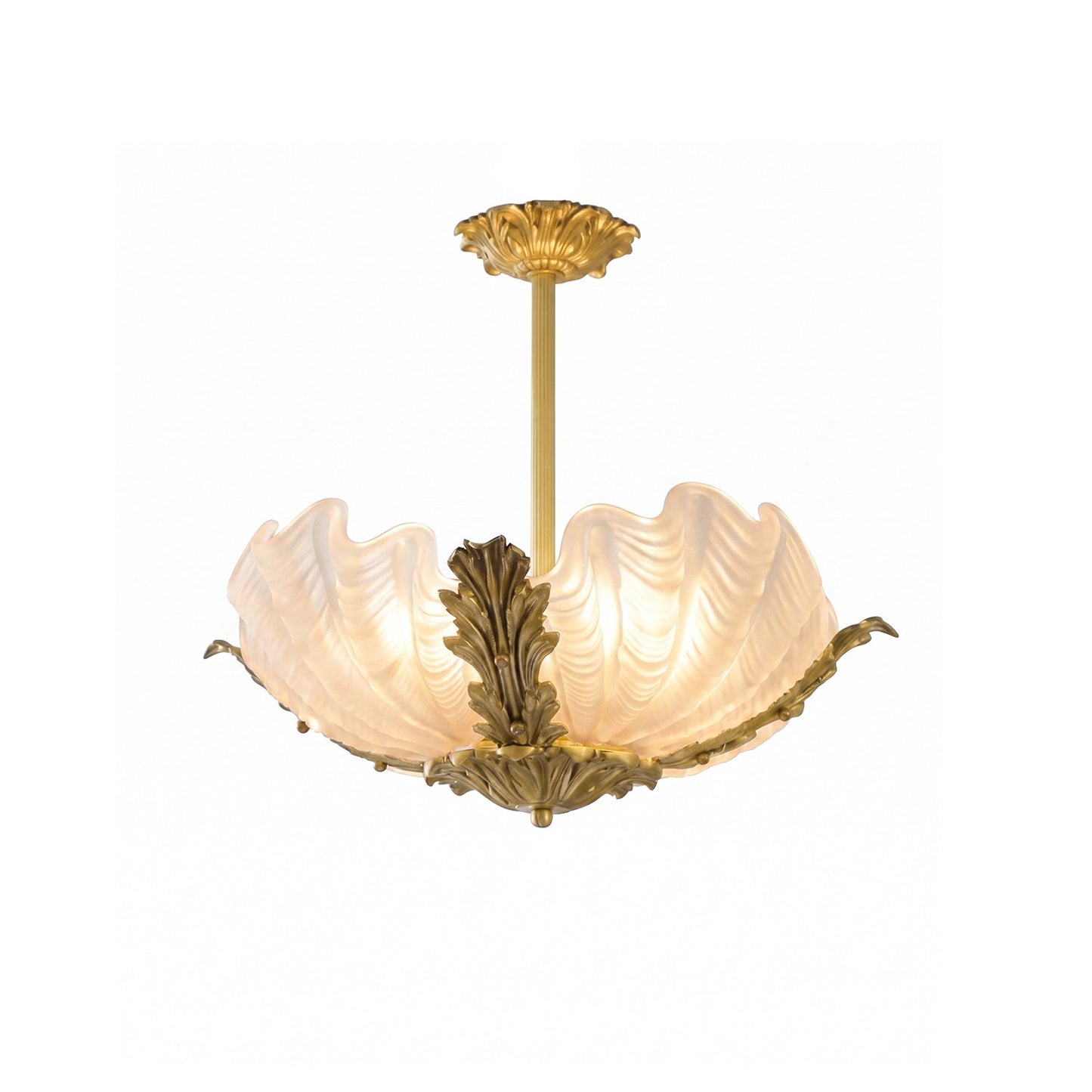 Velmira Shell Ceiling Lamp - Coastal Clam Shell Frosted Glass Sconce | Antiqued Brass Semi-Flush Mount Light