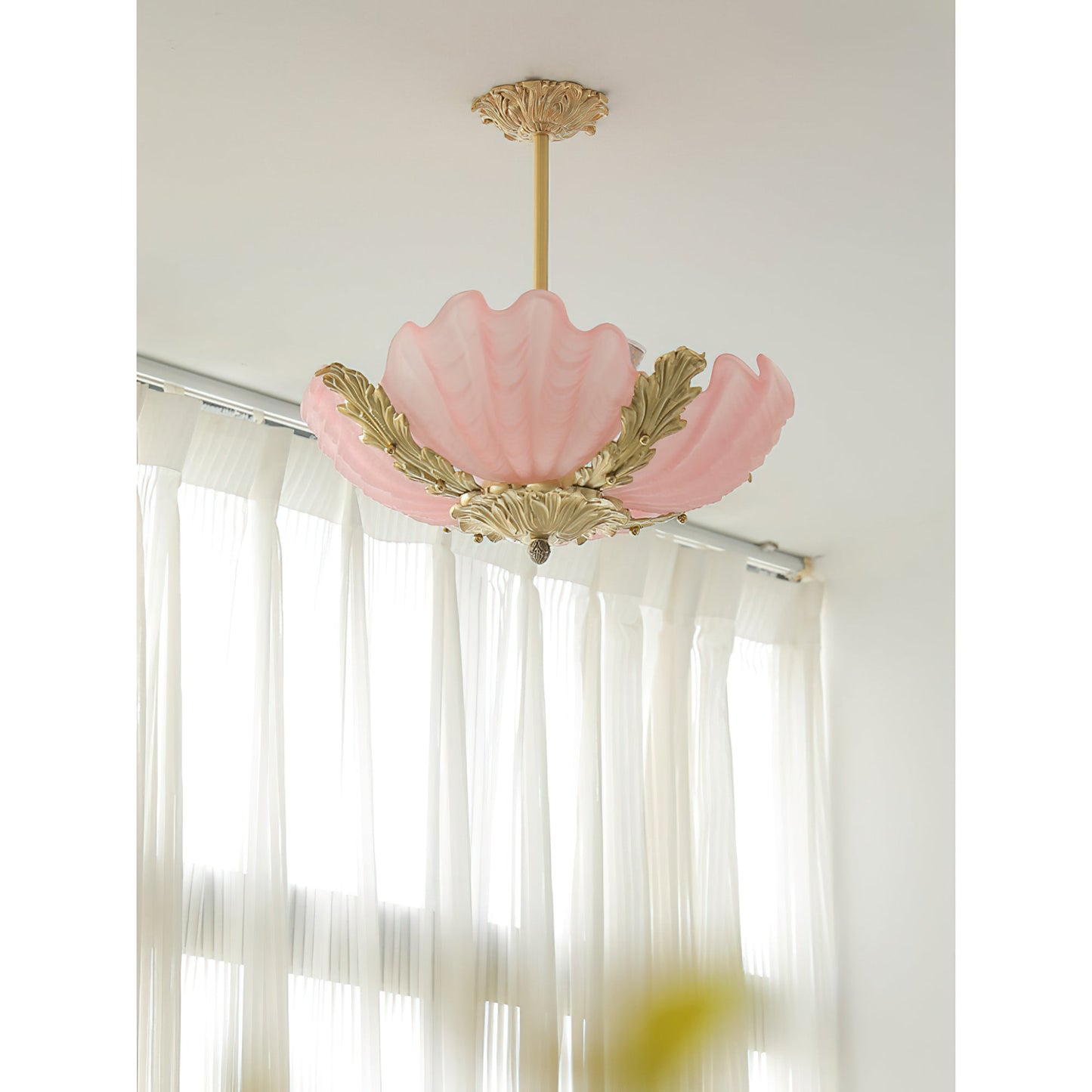 Velmira Shell Ceiling Lamp - Coastal Clam Shell Frosted Glass Sconce | Antiqued Brass Semi-Flush Mount Light