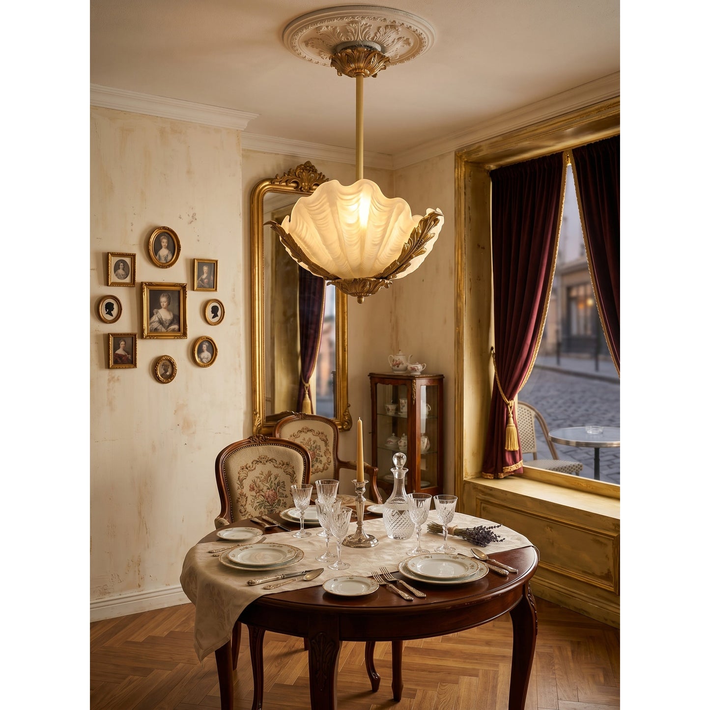 Velmira Shell Ceiling Lamp - Coastal Clam Shell Frosted Glass Sconce | Antiqued Brass Semi-Flush Mount Light