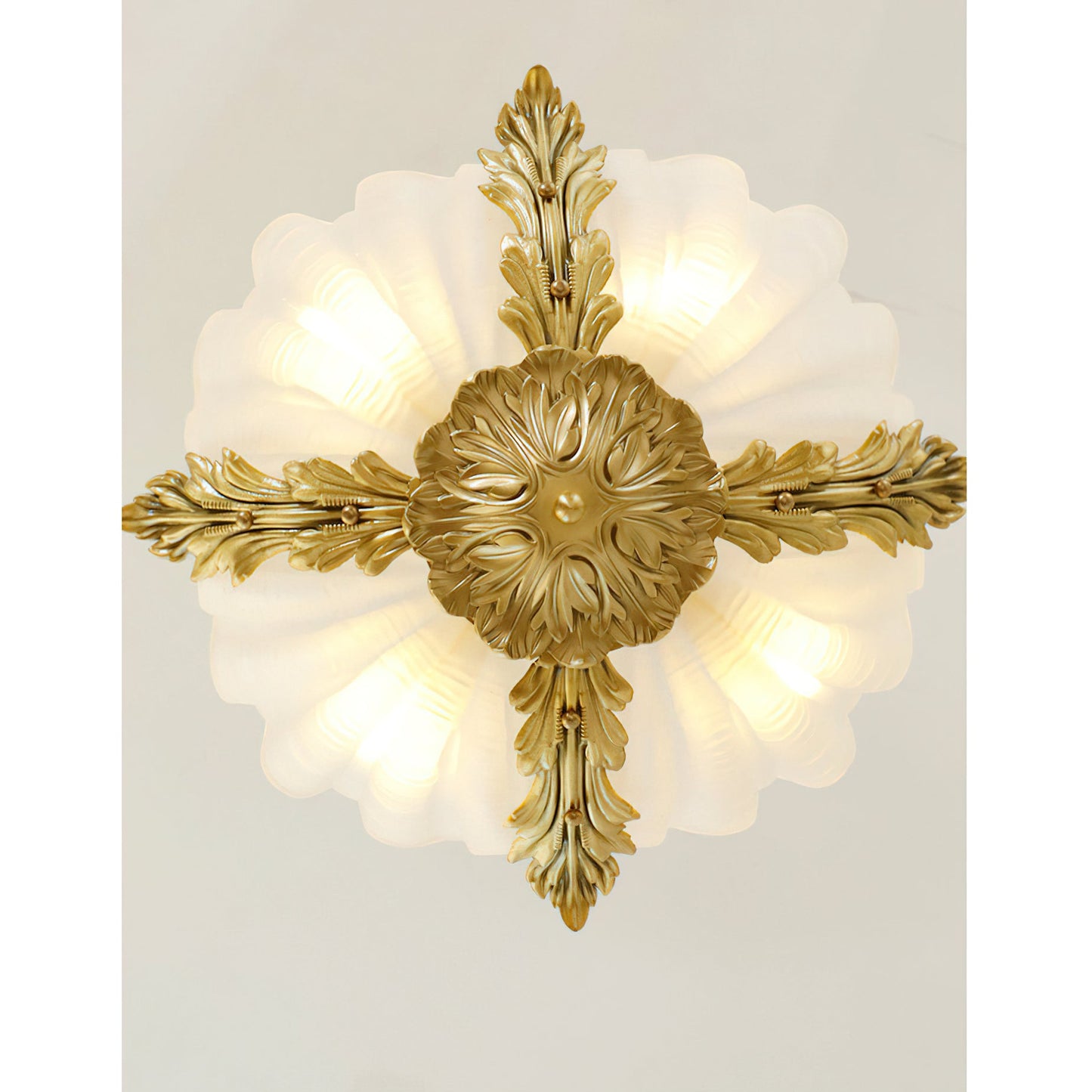 Velmira Shell Ceiling Lamp - Coastal Clam Shell Frosted Glass Sconce | Antiqued Brass Semi-Flush Mount Light