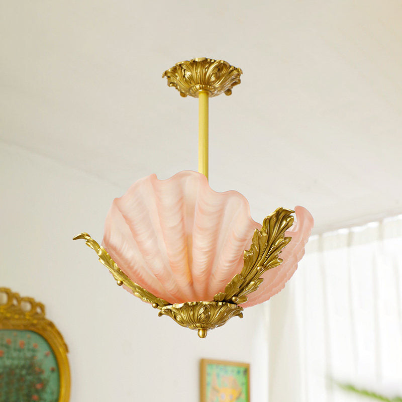 Velmira Shell Ceiling Lamp - Coastal Clam Shell Frosted Glass Sconce | Antiqued Brass Semi-Flush Mount Light