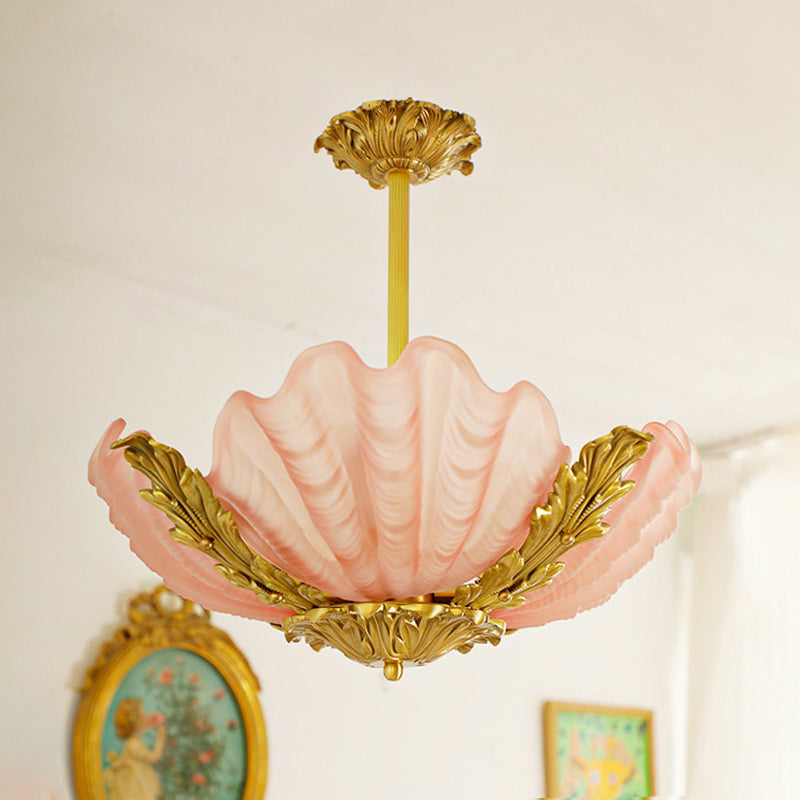 Velmira Shell Ceiling Lamp - Coastal Clam Shell Frosted Glass Sconce | Antiqued Brass Semi-Flush Mount Light