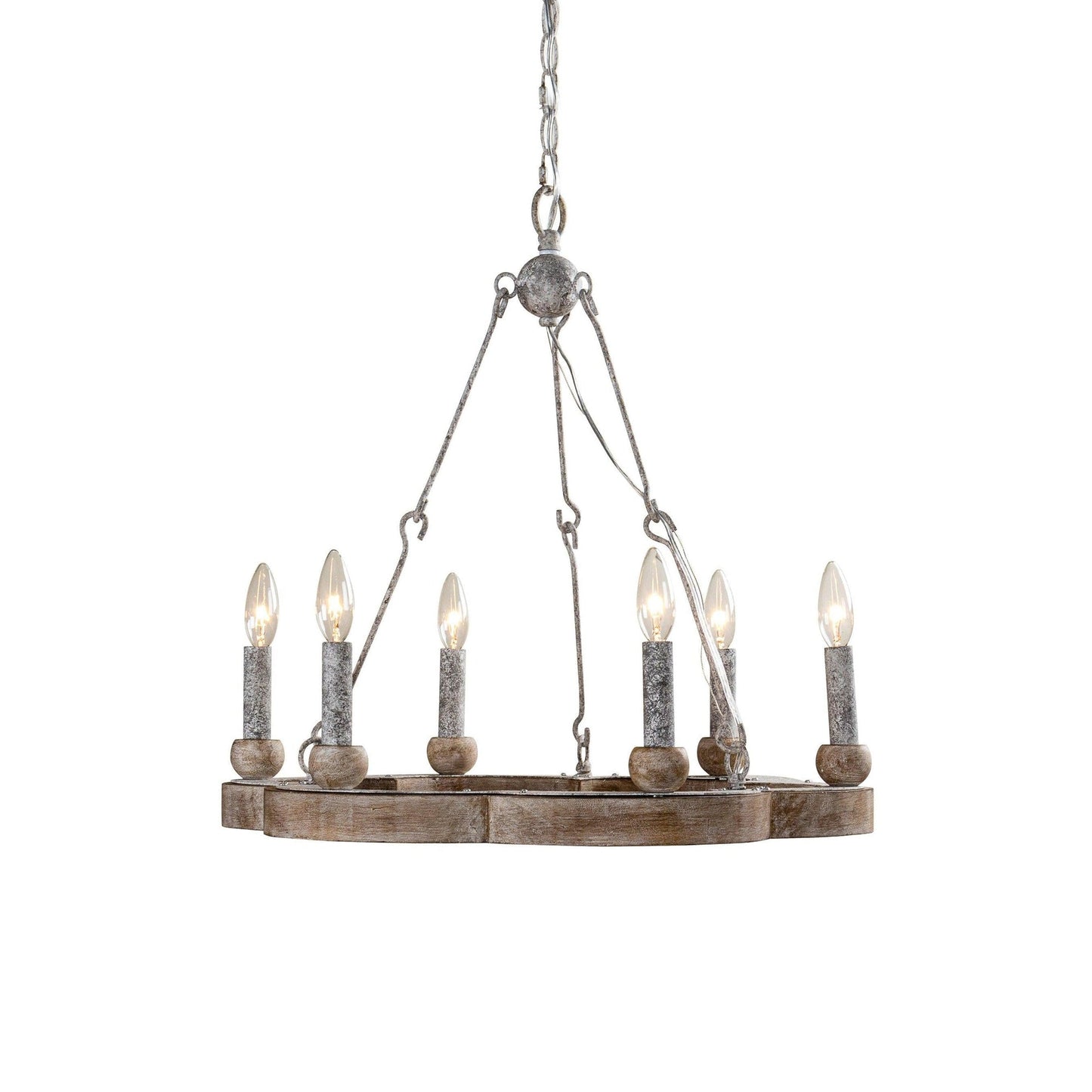 Venezia Wood Wheel Chandelier - Solid Wood Wagon Wheel Pendant Light | French Country Farmhouse Candelabra