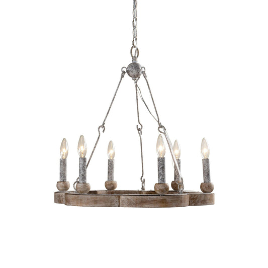 Venezia Wood Wheel Chandelier - Solid Wood Wagon Wheel Pendant Light | French Country Farmhouse Candelabra