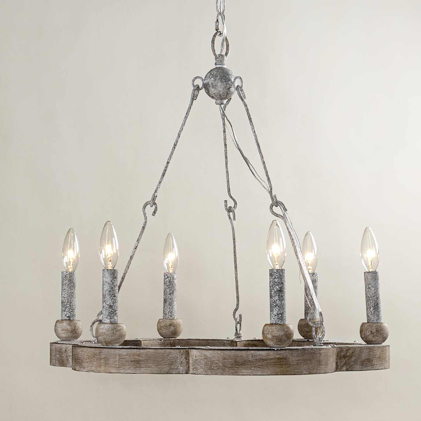 Venezia Wood Wheel Chandelier - Solid Wood Wagon Wheel Pendant Light | French Country Farmhouse Candelabra