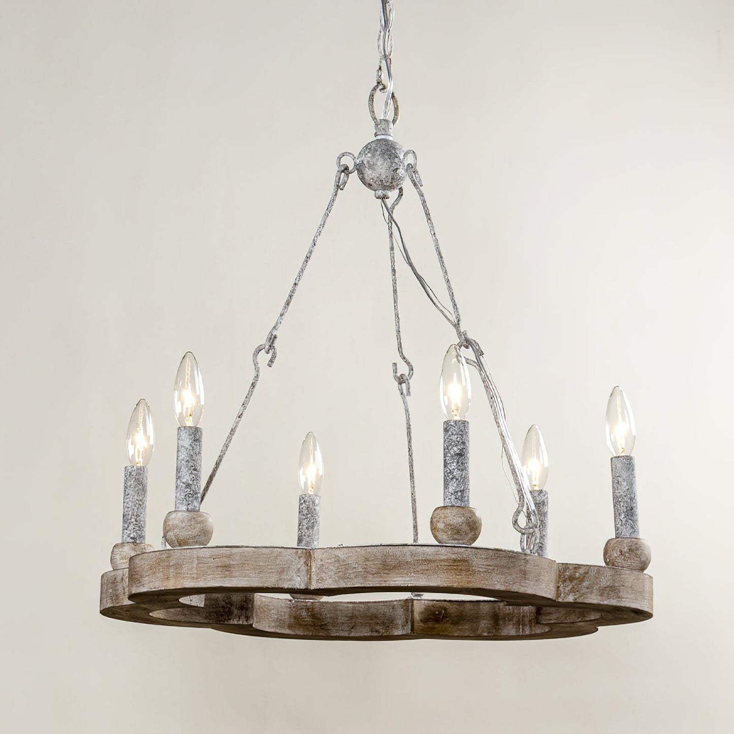 Venezia Wood Wheel Chandelier - Solid Wood Wagon Wheel Pendant Light | French Country Farmhouse Candelabra