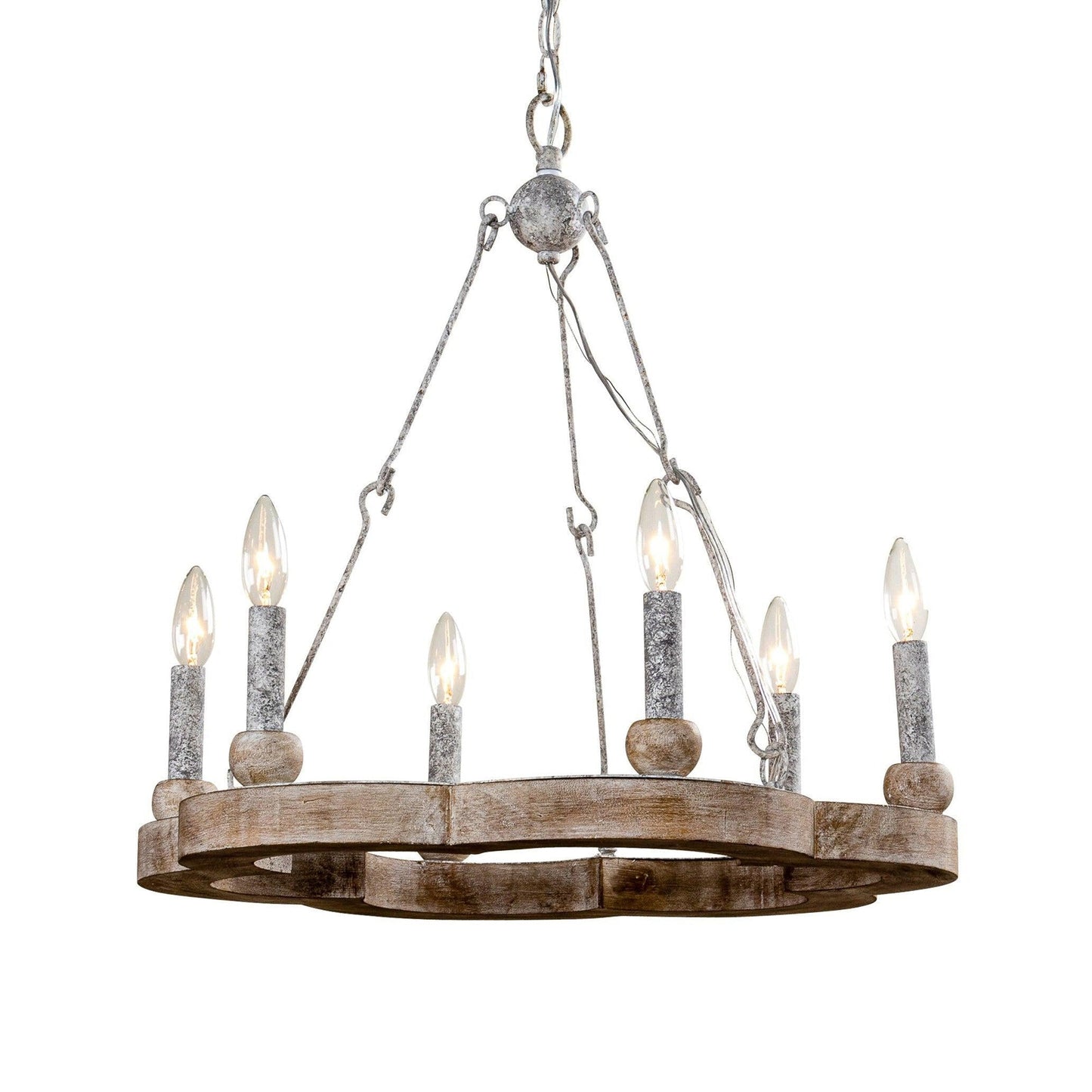 Venezia Wood Wheel Chandelier - Solid Wood Wagon Wheel Pendant Light | French Country Farmhouse Candelabra