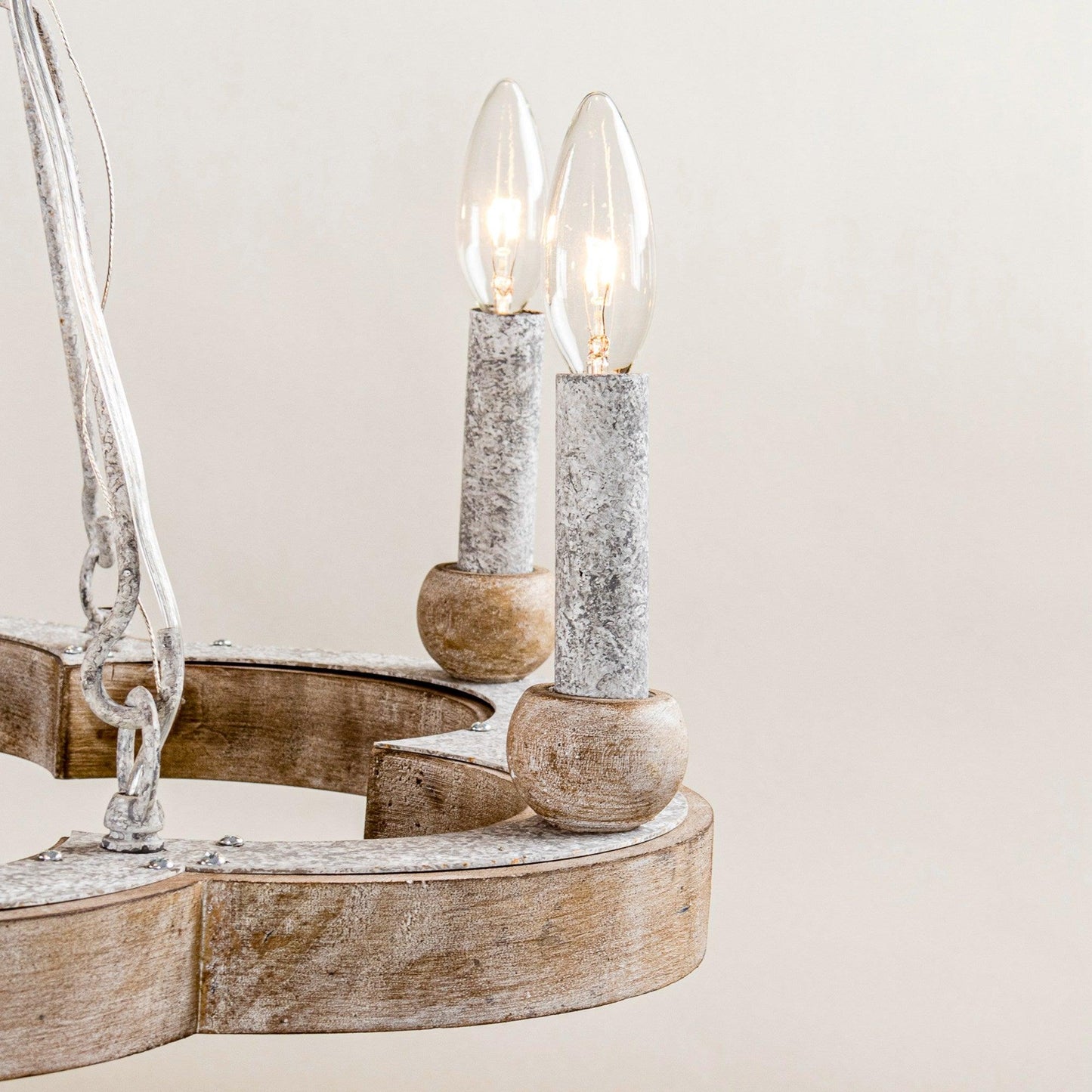 Venezia Wood Wheel Chandelier - Solid Wood Wagon Wheel Pendant Light | French Country Farmhouse Candelabra