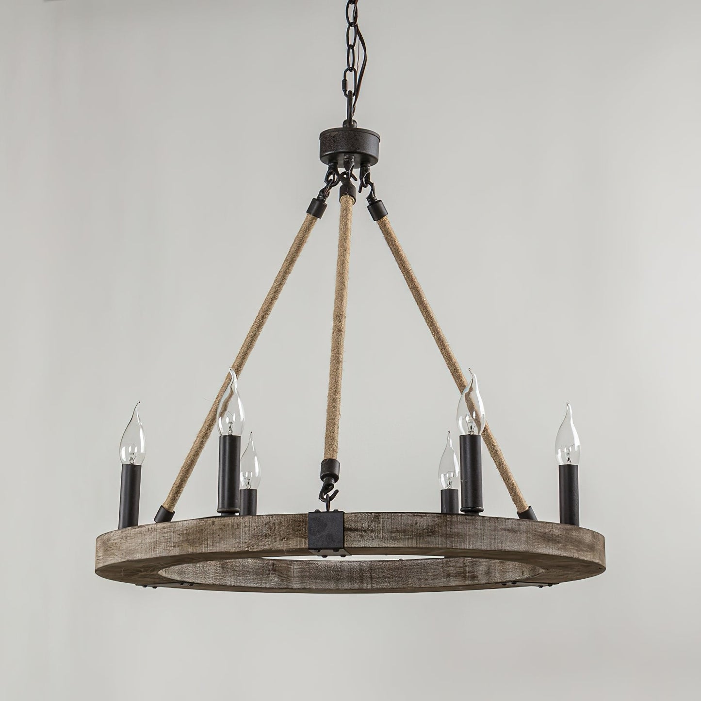 Venezia Wood Wheel Chandelier - Solid Wood Wagon Wheel Pendant Light | French Country Farmhouse Candelabra