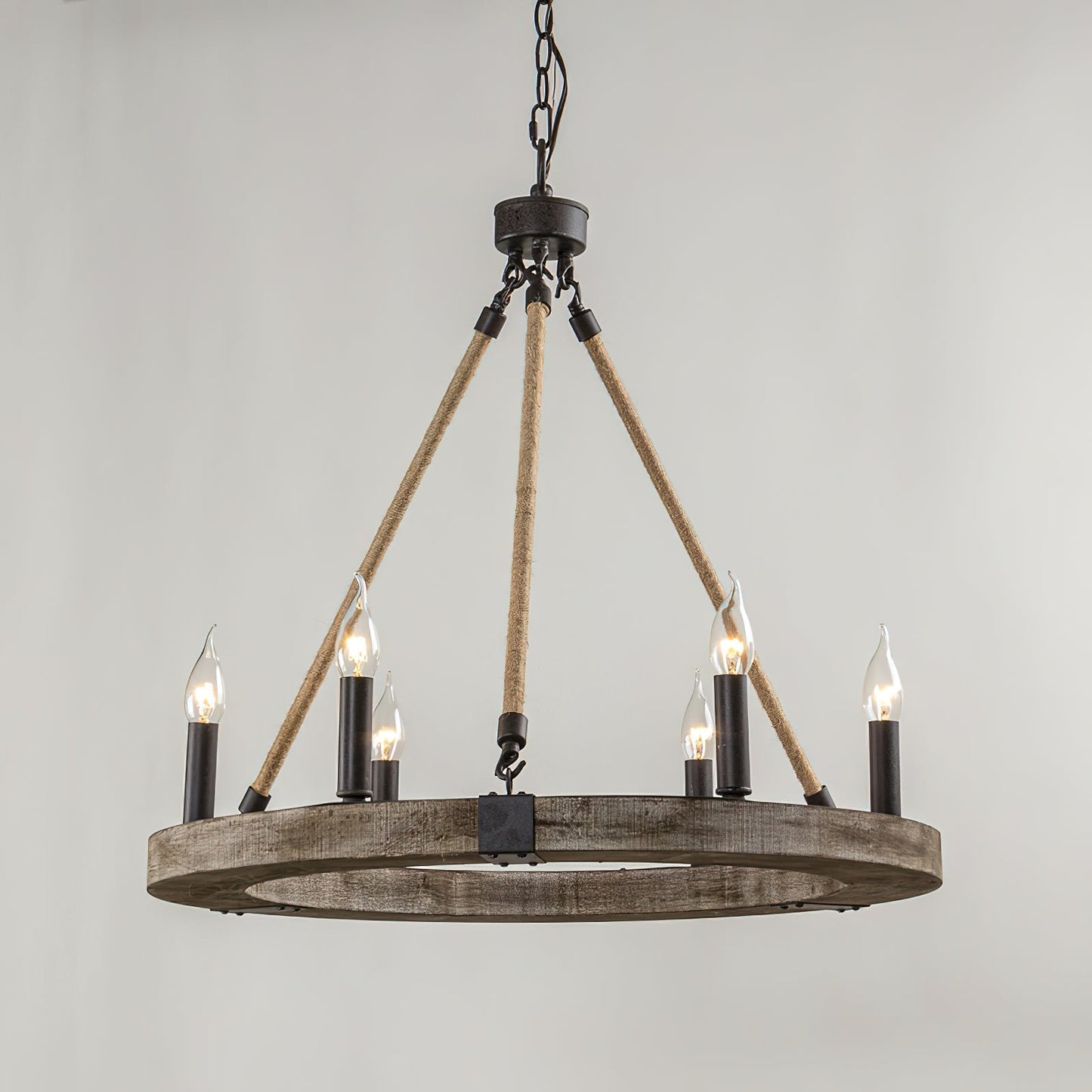 Venezia Wood Wheel Chandelier - Solid Wood Wagon Wheel Pendant Light | French Country Farmhouse Candelabra
