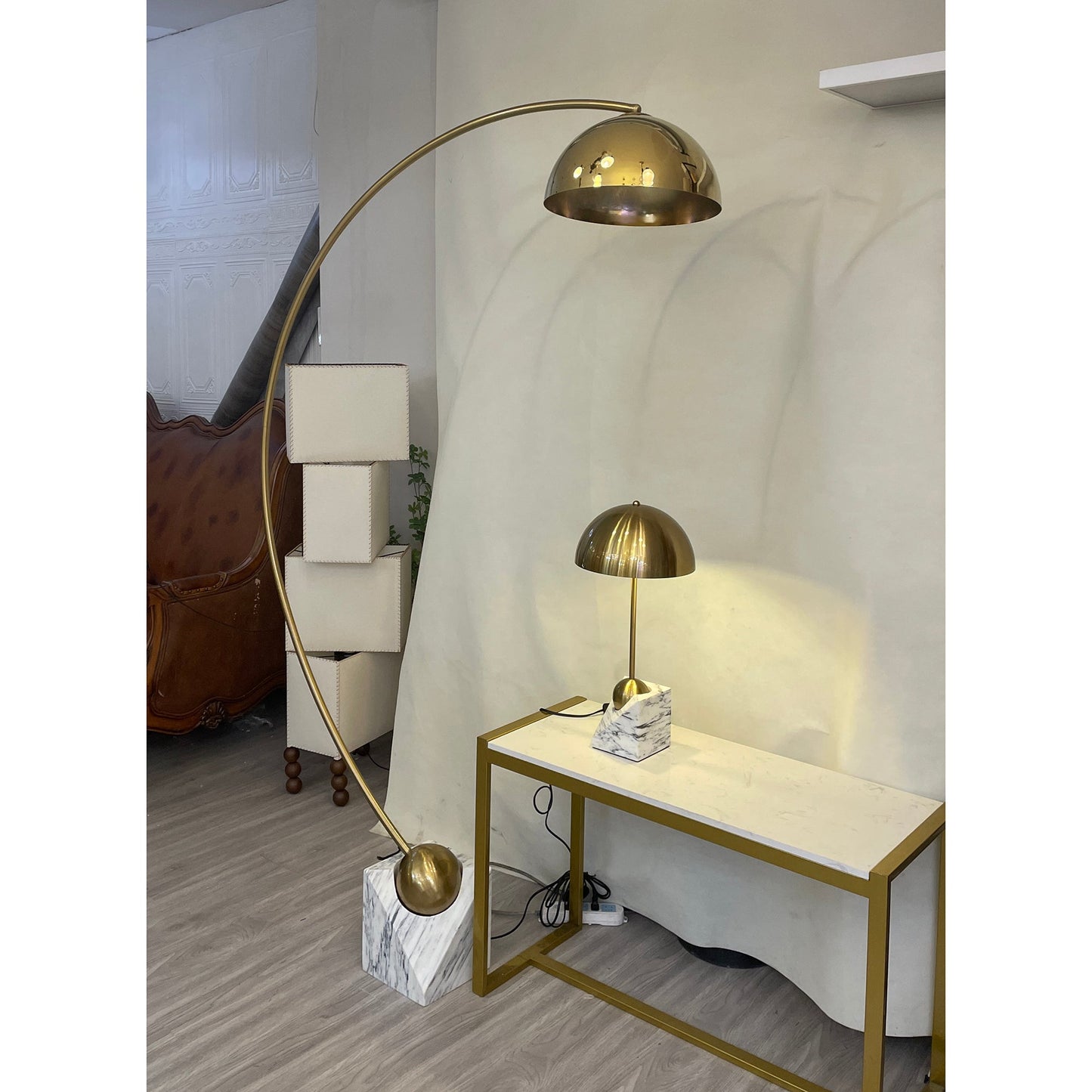 Venus Marble Table Lamp - 1960s Italian Postmodern Metal & Stone Light | Minimalist Geometric Desk Lamp