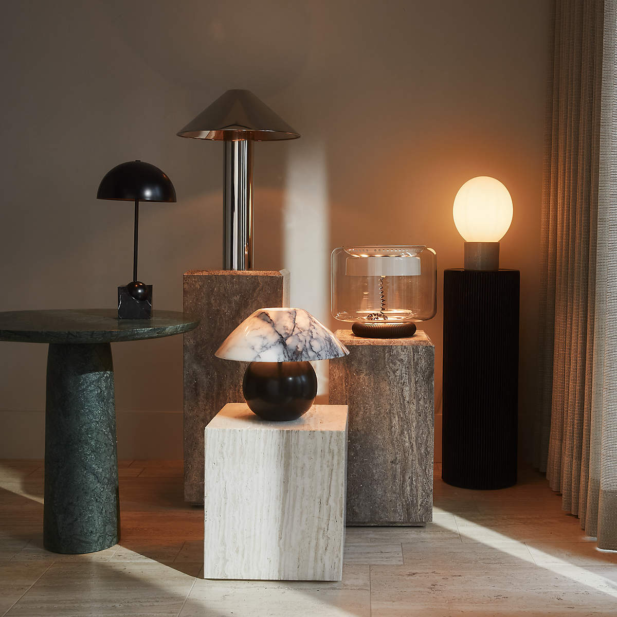Venus Marble Table Lamp - 1960s Italian Postmodern Metal & Stone Light | Minimalist Geometric Desk Lamp