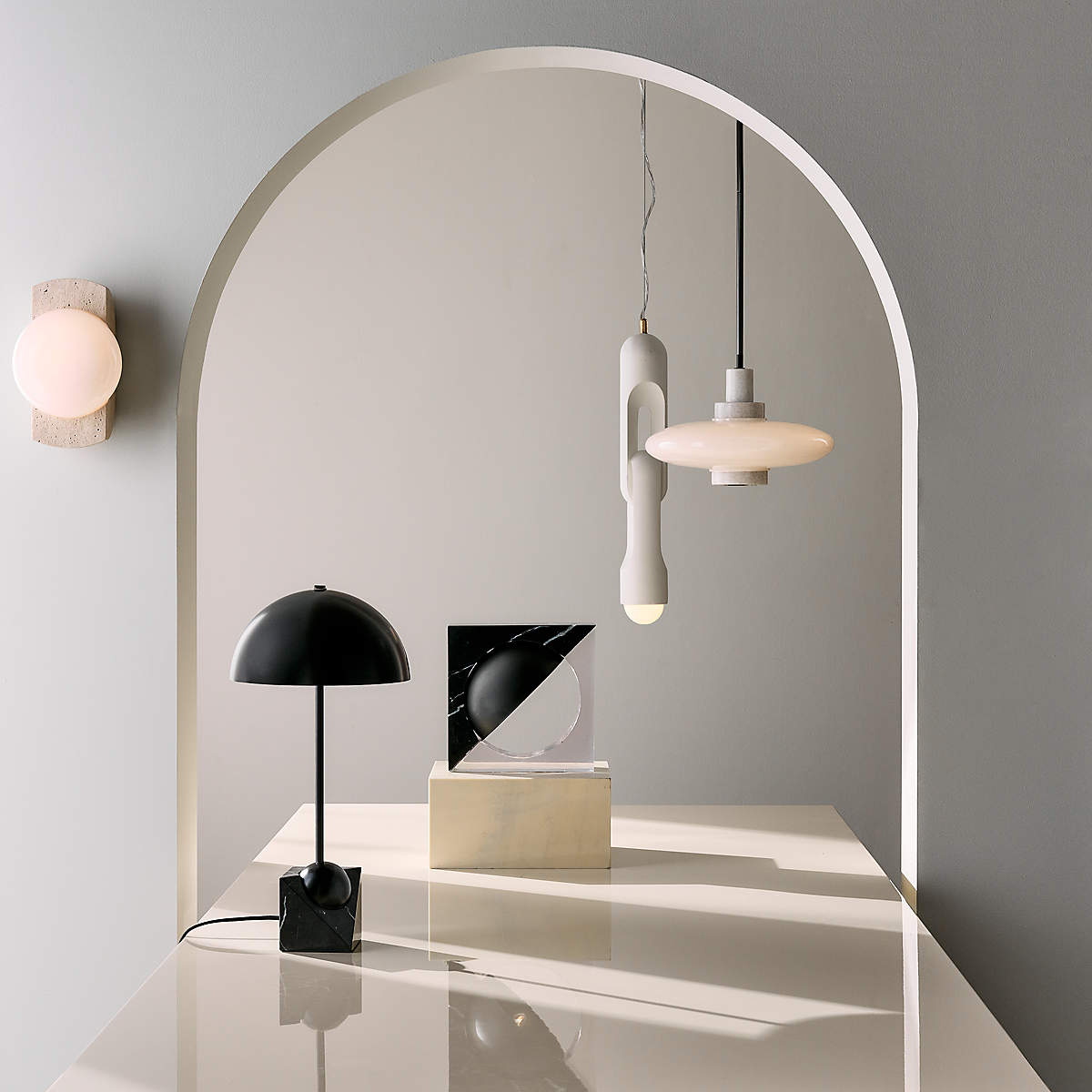 Venus Marble Table Lamp - 1960s Italian Postmodern Metal & Stone Light | Minimalist Geometric Desk Lamp