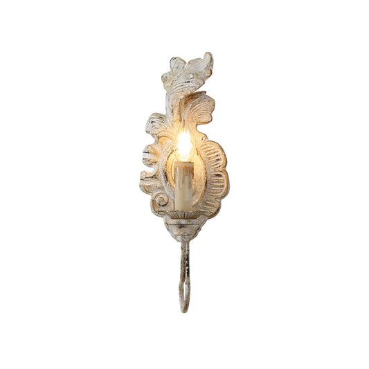 Verdure Vintage Sconce - Carved Resin & Metal Candle Arm Wall Light | French Country Candelabra Accent