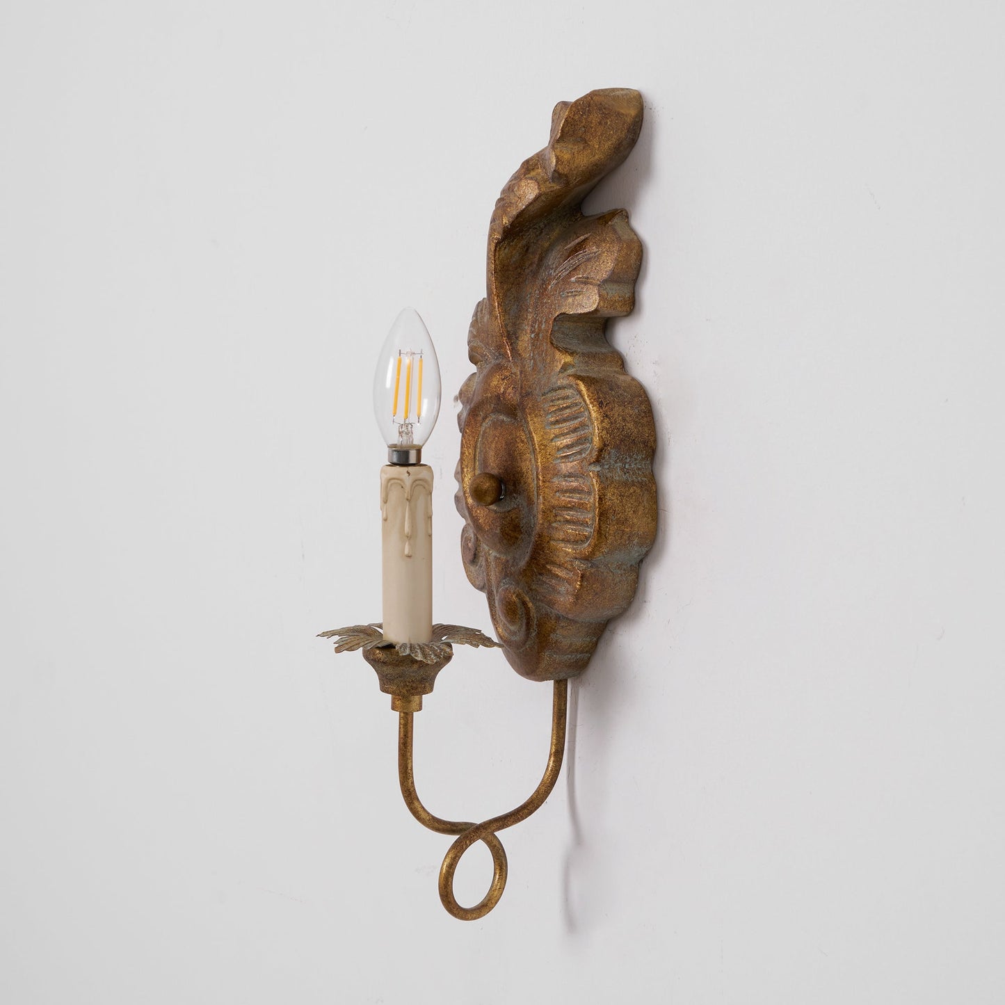 Verdure Vintage Sconce - Carved Resin & Metal Candle Arm Wall Light | French Country Candelabra Accent