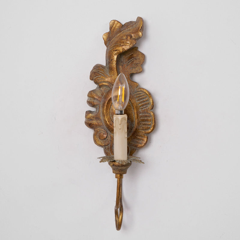Verdure Vintage Sconce - Carved Resin & Metal Candle Arm Wall Light | French Country Candelabra Accent