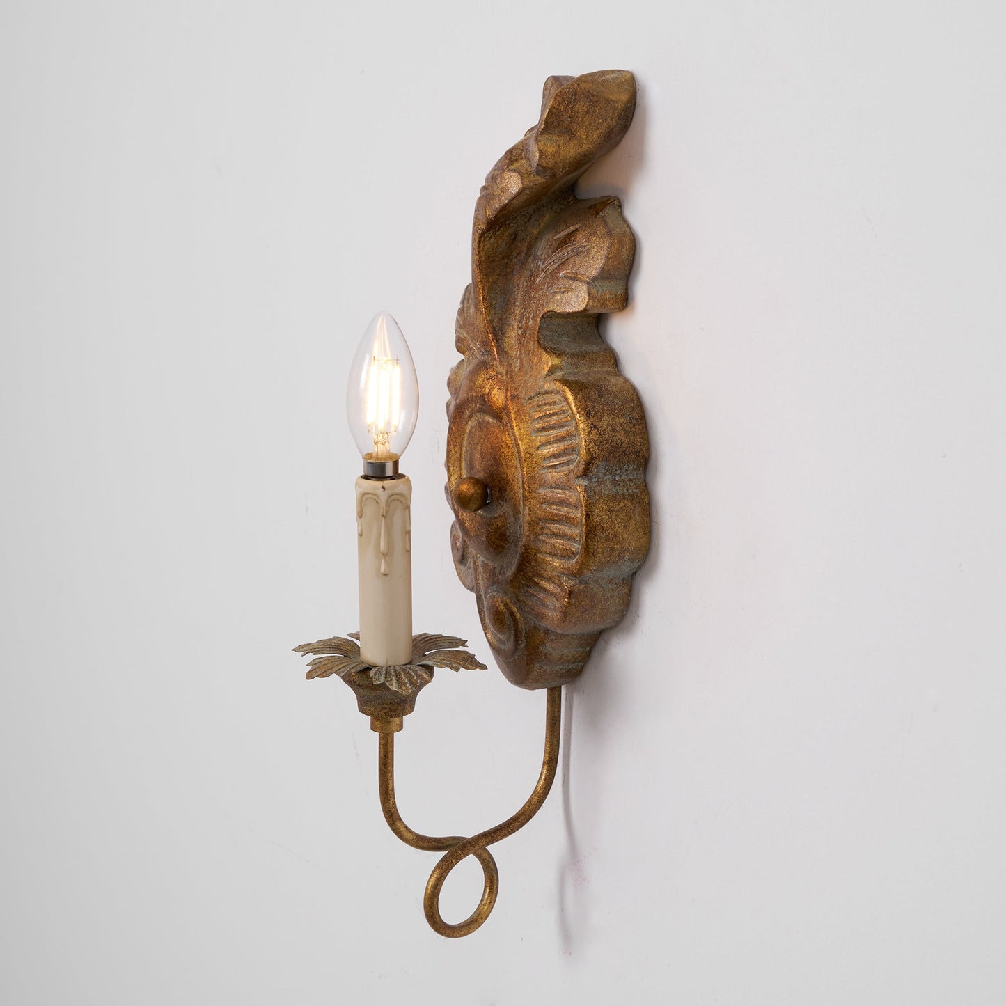 Verdure Vintage Sconce - Carved Resin & Metal Candle Arm Wall Light | French Country Candelabra Accent
