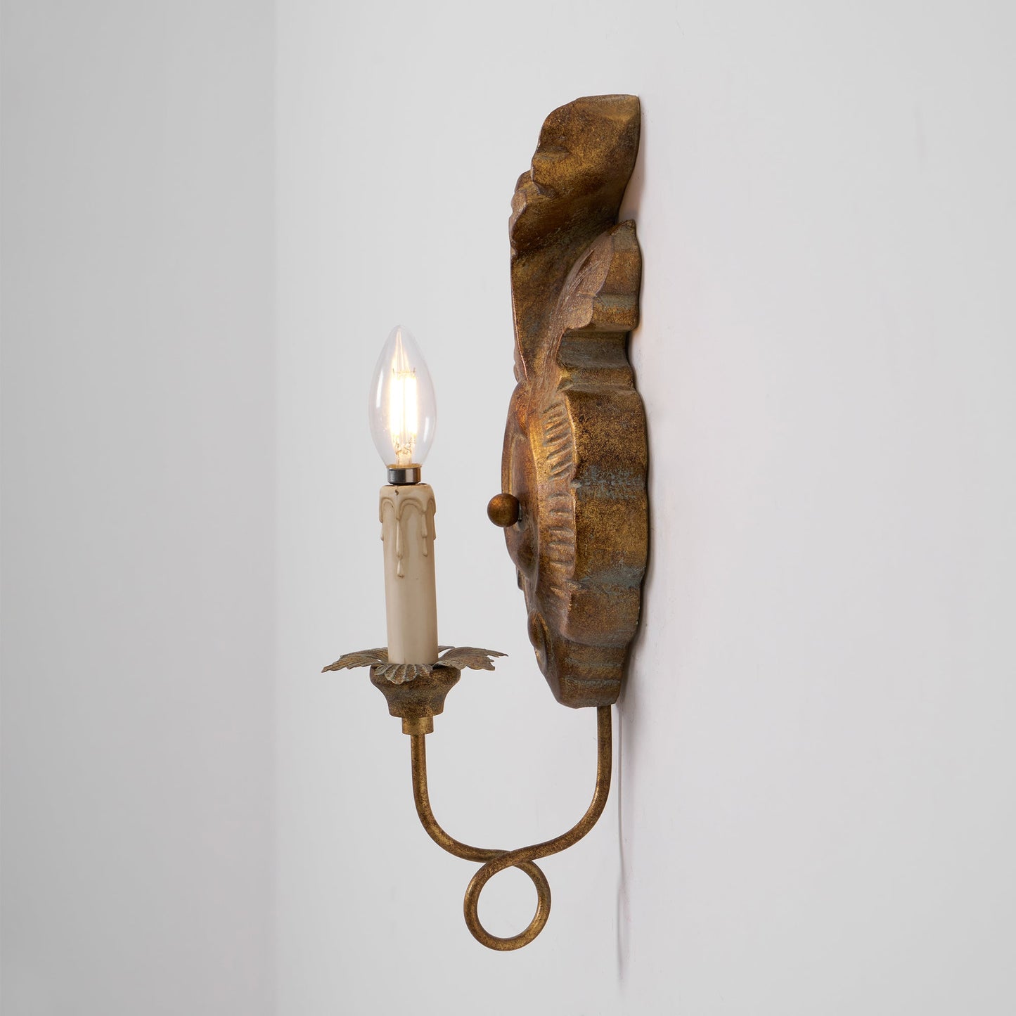 Verdure Vintage Sconce - Carved Resin & Metal Candle Arm Wall Light | French Country Candelabra Accent