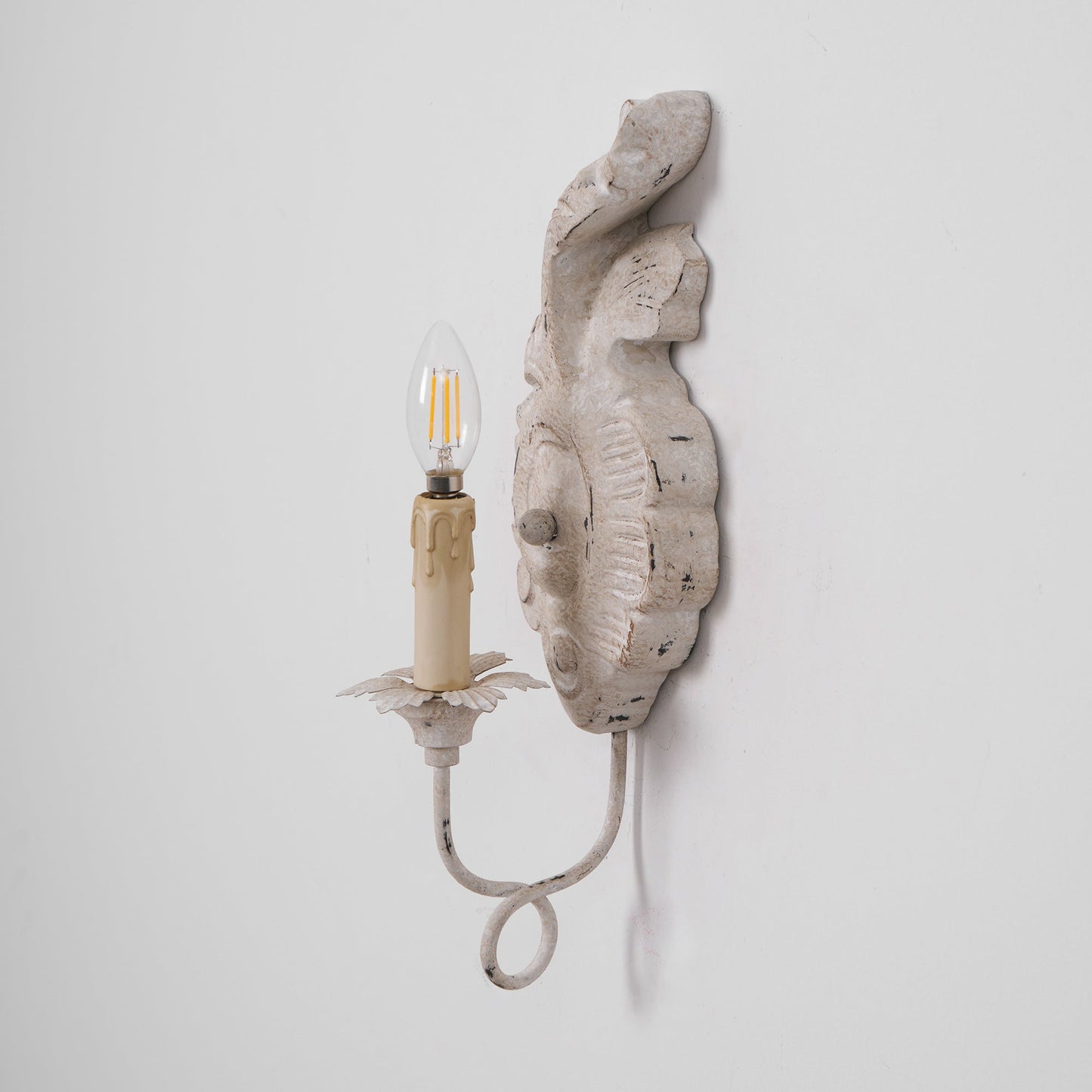 Verdure Vintage Sconce - Carved Resin & Metal Candle Arm Wall Light | French Country Candelabra Accent