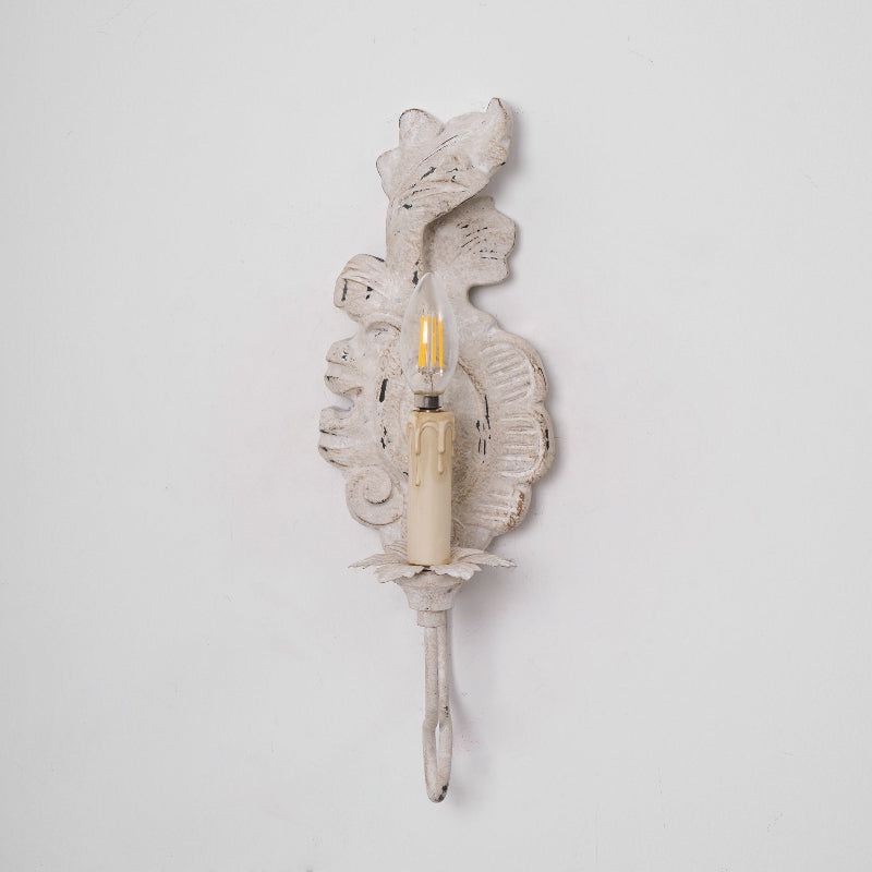 Verdure Vintage Sconce - Carved Resin & Metal Candle Arm Wall Light | French Country Candelabra Accent