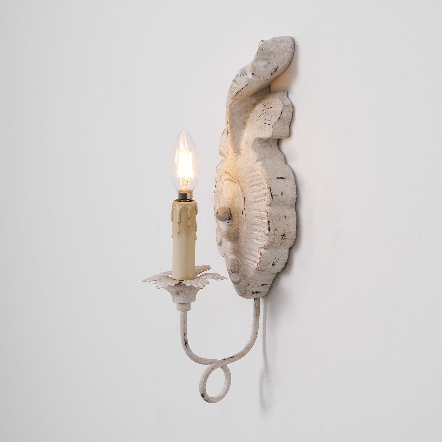 Verdure Vintage Sconce - Carved Resin & Metal Candle Arm Wall Light | French Country Candelabra Accent