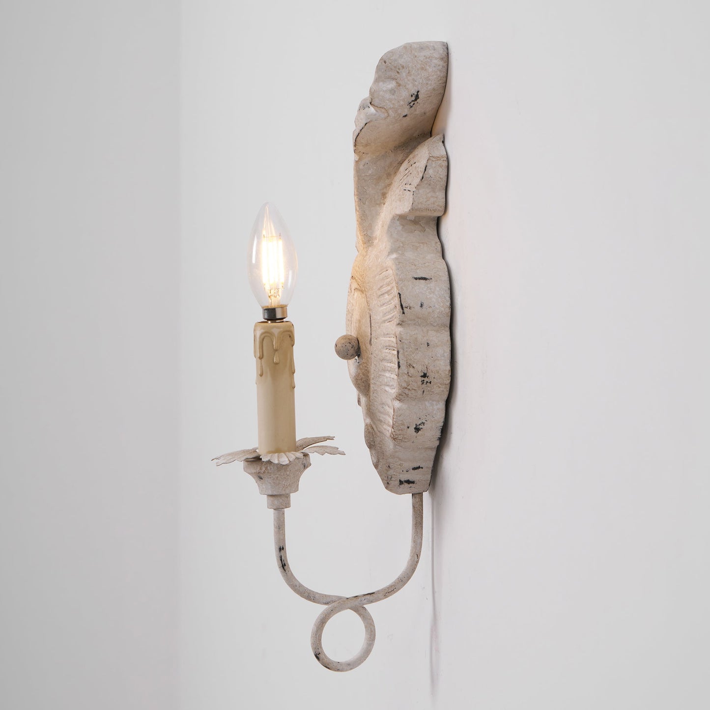 Verdure Vintage Sconce - Carved Resin & Metal Candle Arm Wall Light | French Country Candelabra Accent