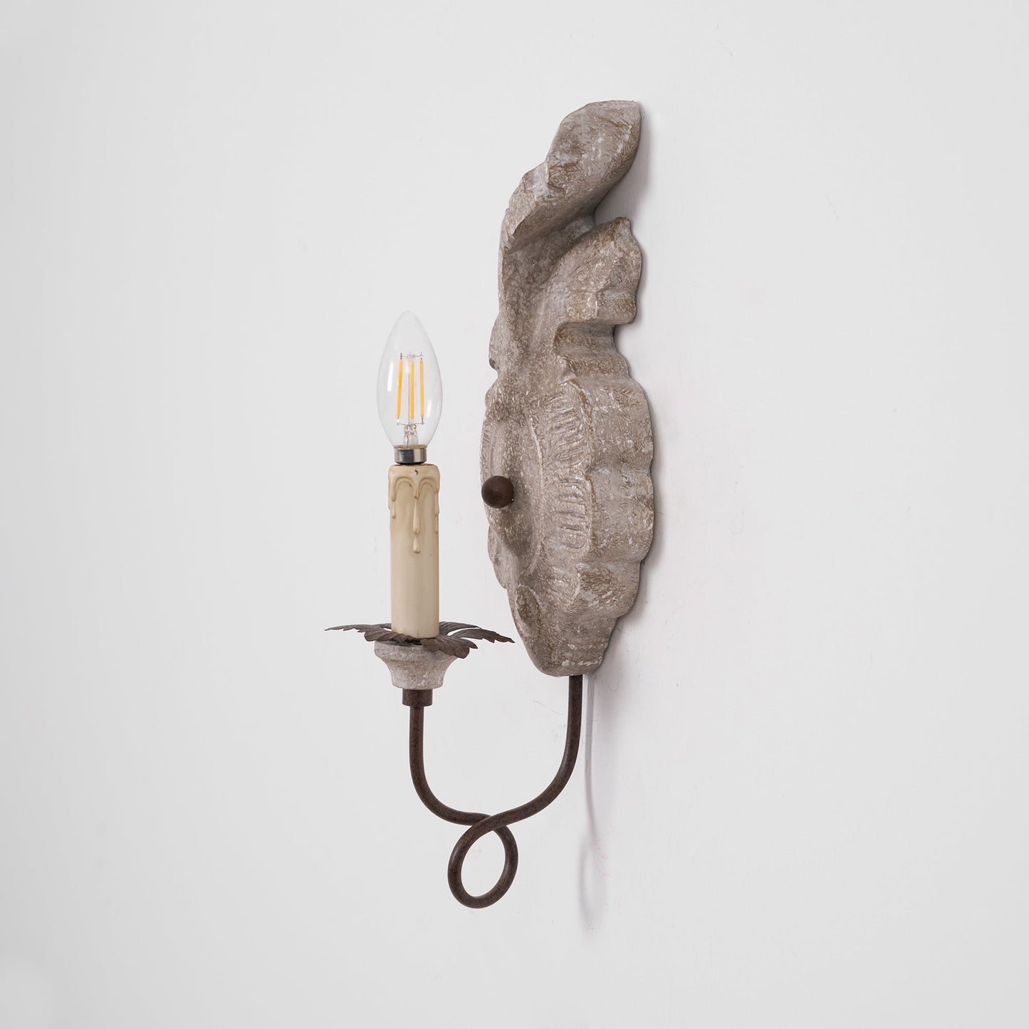 Verdure Vintage Sconce - Carved Resin & Metal Candle Arm Wall Light | French Country Candelabra Accent