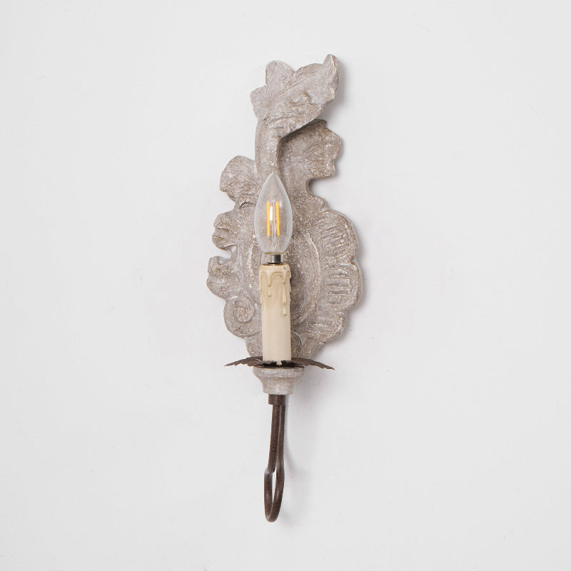 Verdure Vintage Sconce - Carved Resin & Metal Candle Arm Wall Light | French Country Candelabra Accent
