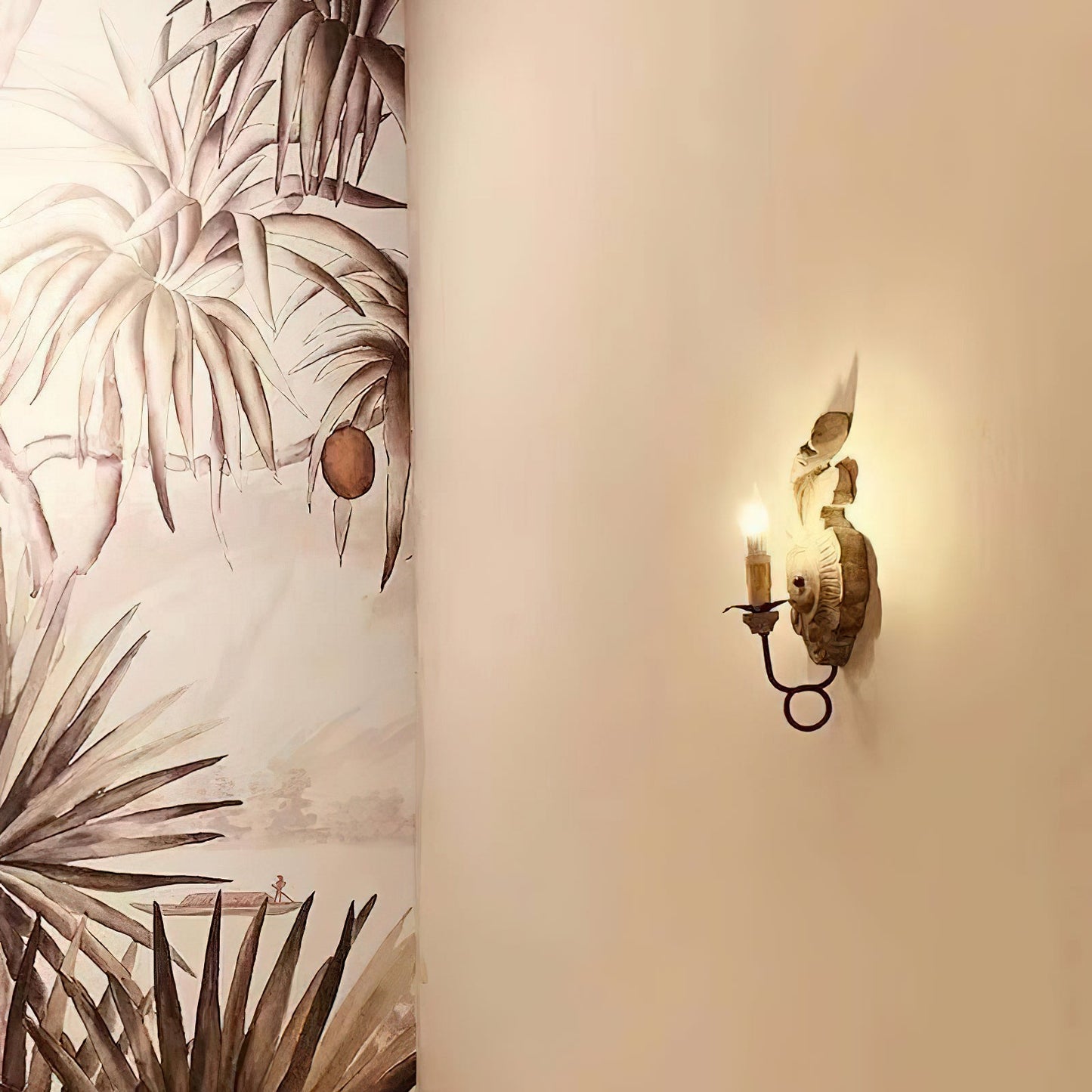 Verdure Vintage Sconce - Carved Resin & Metal Candle Arm Wall Light | French Country Candelabra Accent