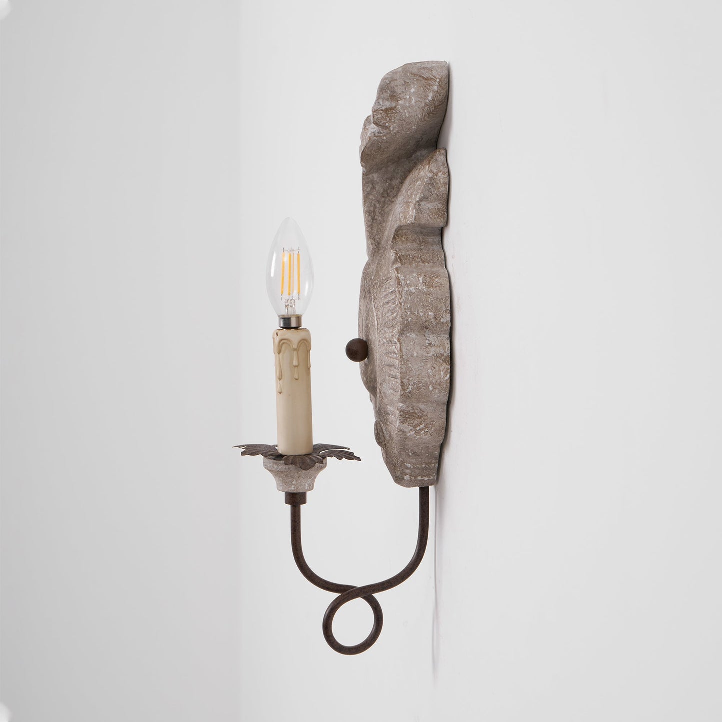 Verdure Vintage Sconce - Carved Resin & Metal Candle Arm Wall Light | French Country Candelabra Accent