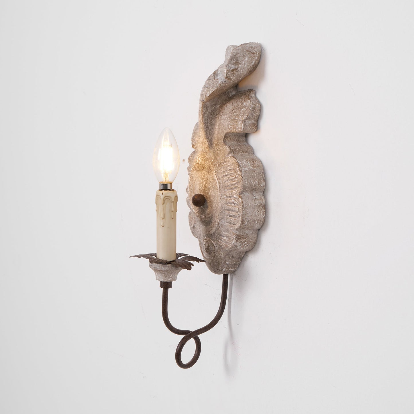 Verdure Vintage Sconce - Carved Resin & Metal Candle Arm Wall Light | French Country Candelabra Accent