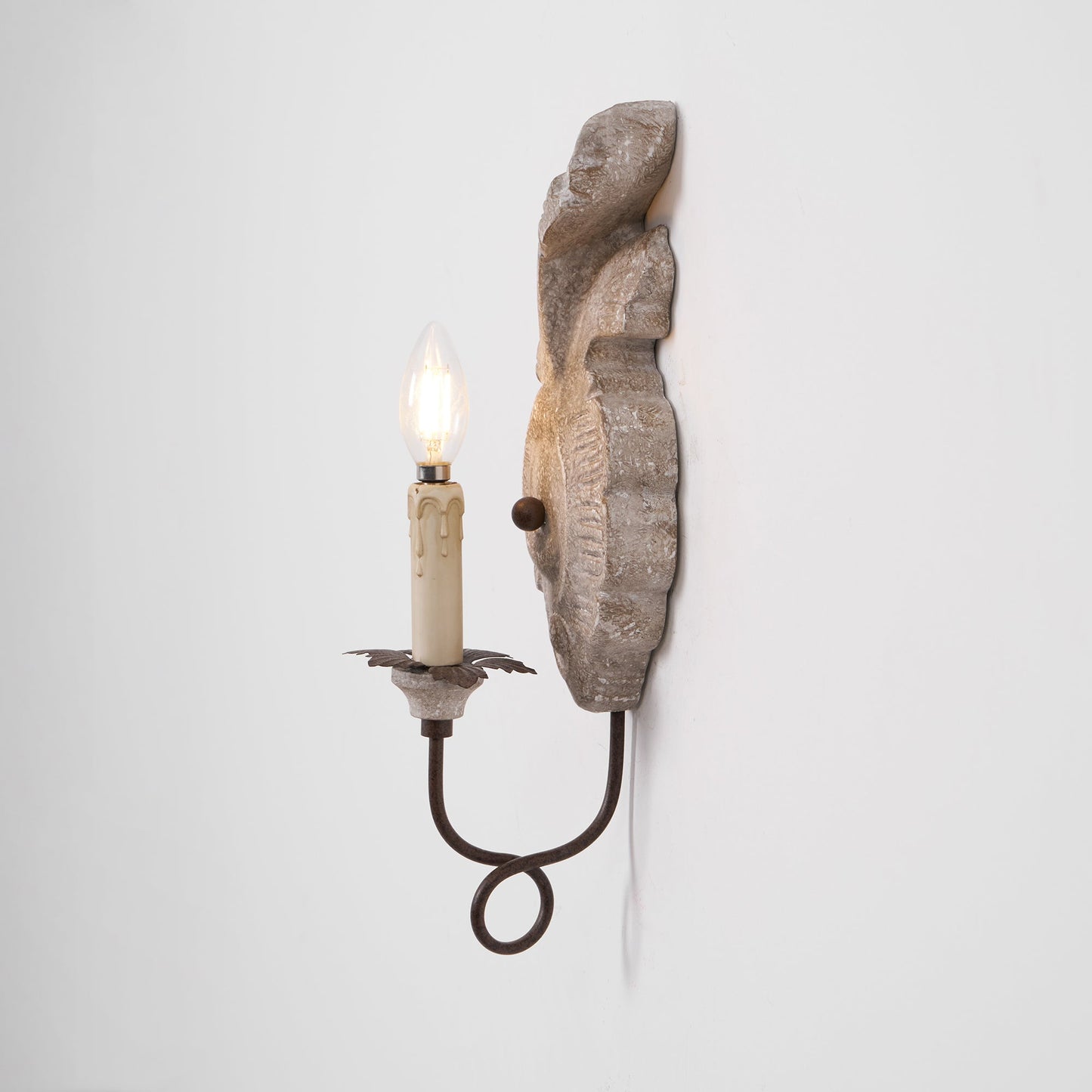 Verdure Vintage Sconce - Carved Resin & Metal Candle Arm Wall Light | French Country Candelabra Accent