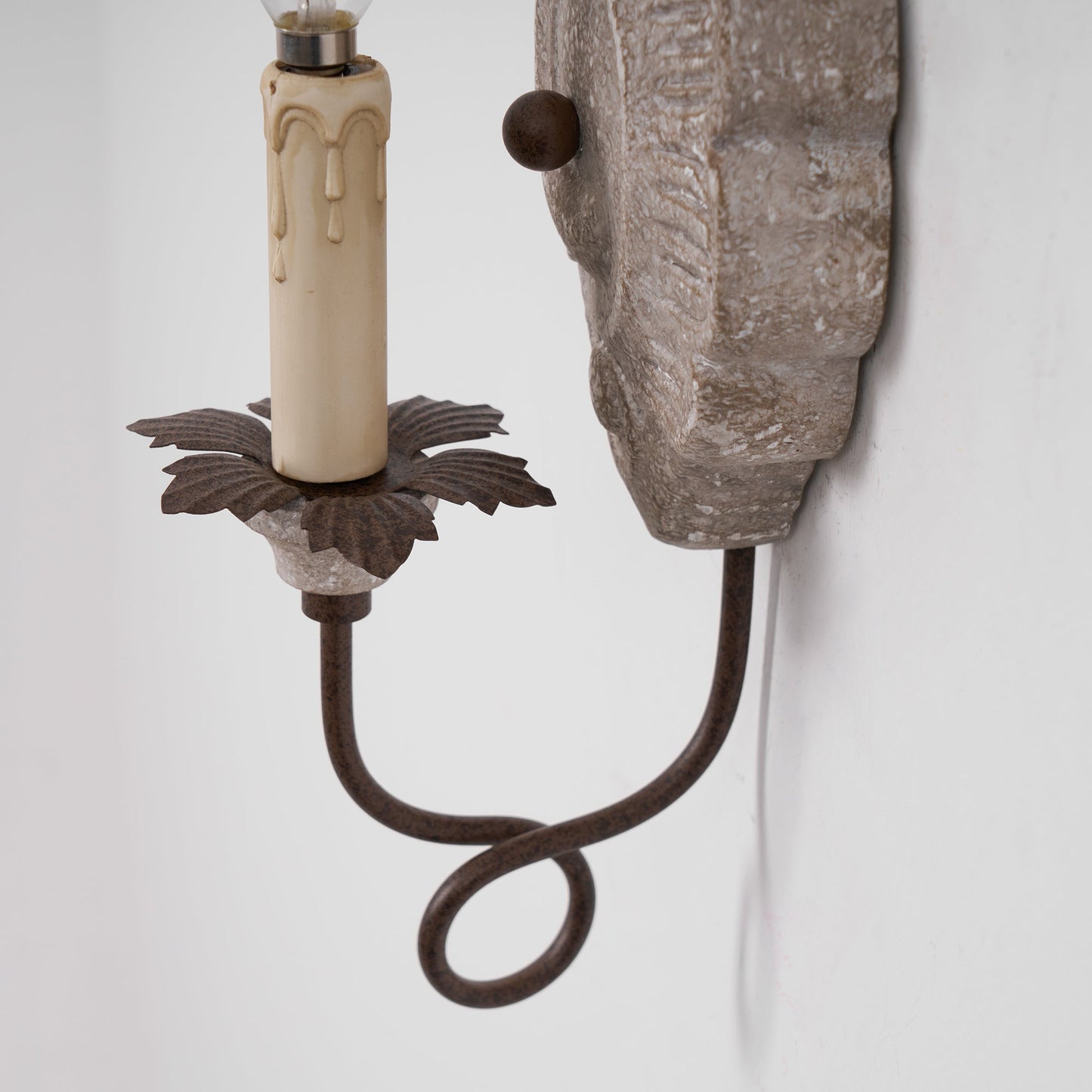 Verdure Vintage Sconce - Carved Resin & Metal Candle Arm Wall Light | French Country Candelabra Accent