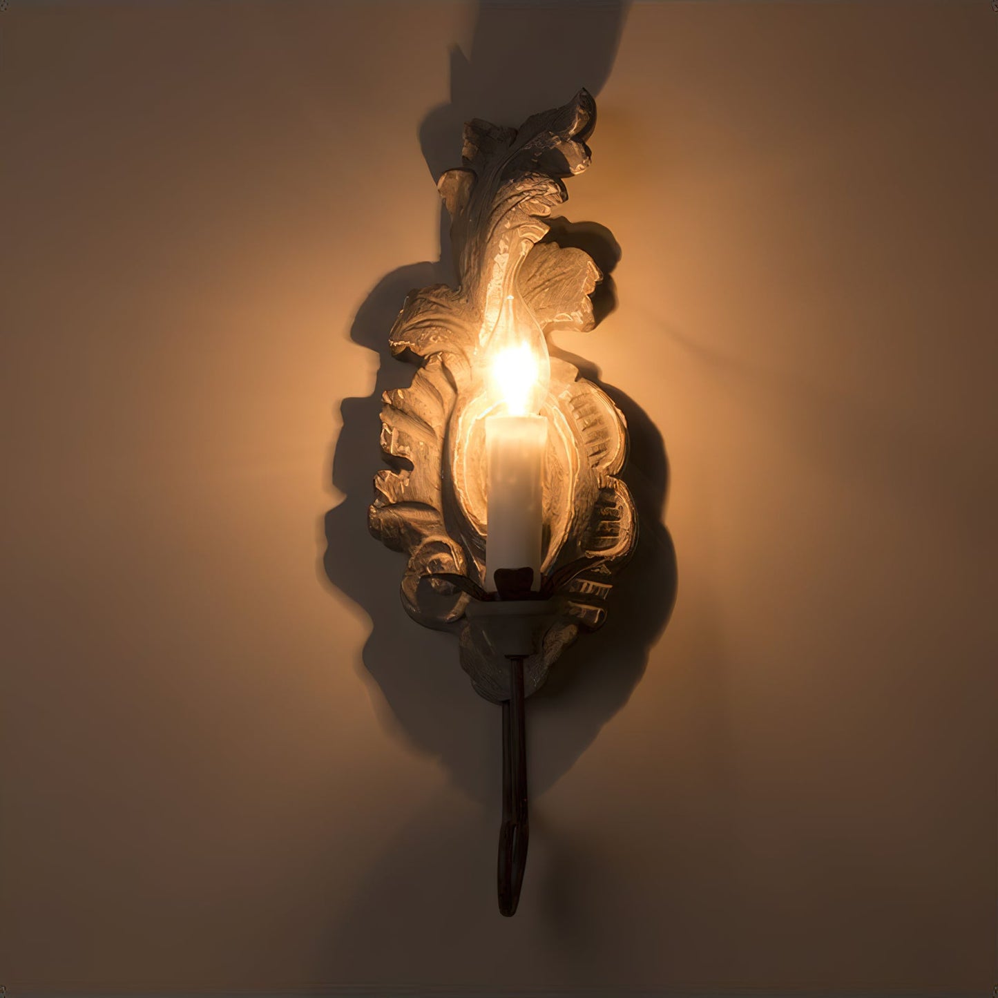 Verdure Vintage Sconce - Carved Resin & Metal Candle Arm Wall Light | French Country Candelabra Accent
