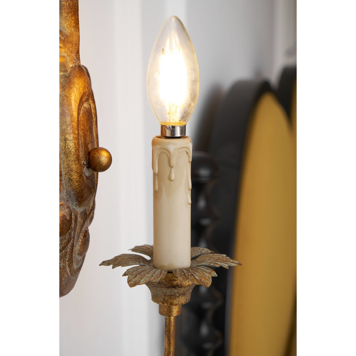 Verdure Vintage Sconce - Carved Resin & Metal Candle Arm Wall Light | French Country Candelabra Accent