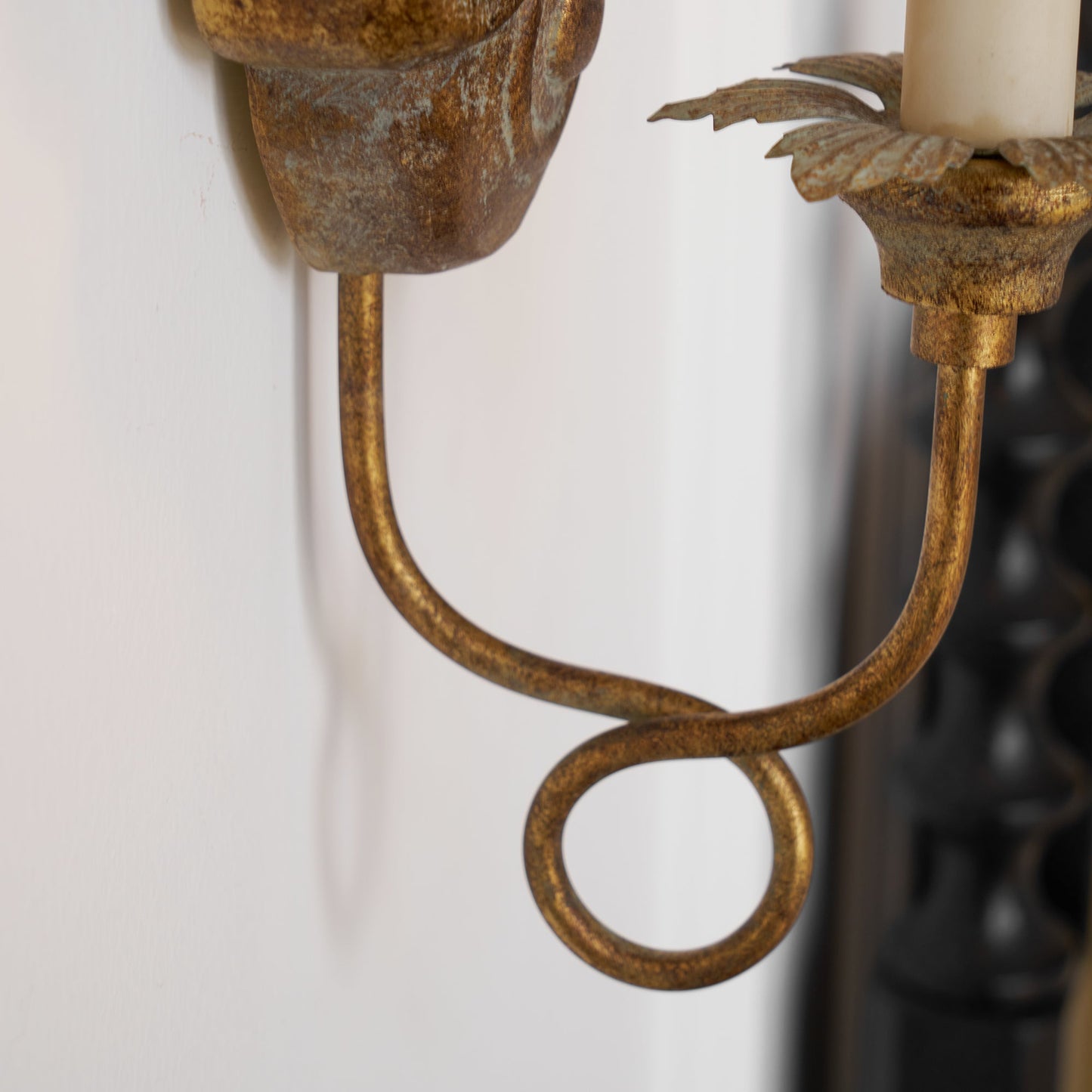 Verdure Vintage Sconce - Carved Resin & Metal Candle Arm Wall Light | French Country Candelabra Accent