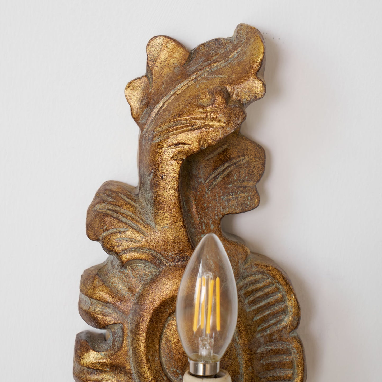 Verdure Vintage Sconce - Carved Resin & Metal Candle Arm Wall Light | French Country Candelabra Accent