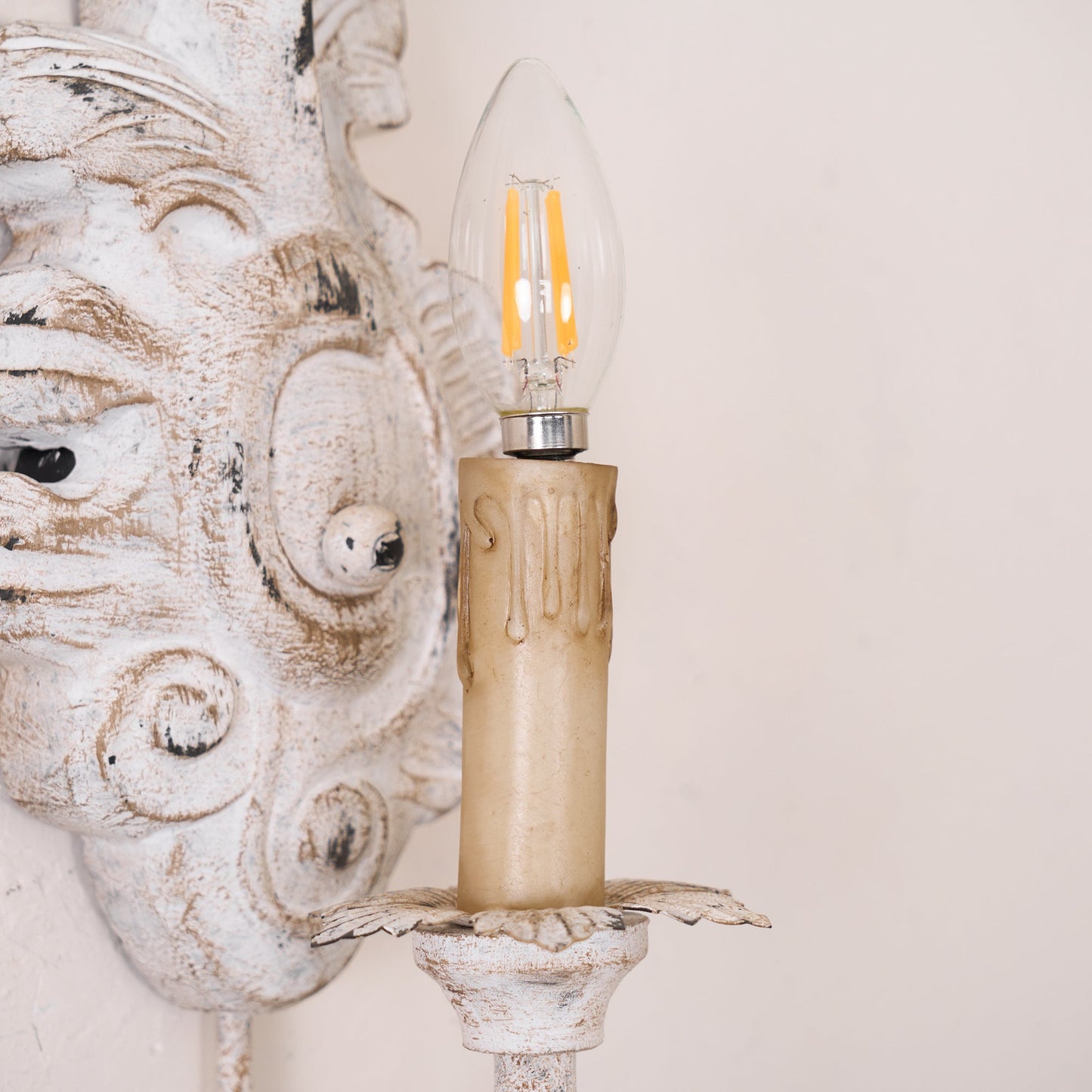 Verdure Vintage Sconce - Carved Resin & Metal Candle Arm Wall Light | French Country Candelabra Accent