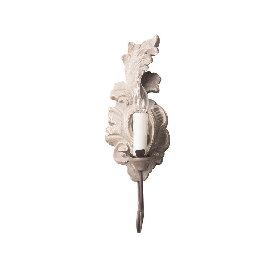 Verdure Vintage Sconce - Carved Resin & Metal Candle Arm Wall Light | French Country Candelabra Accent