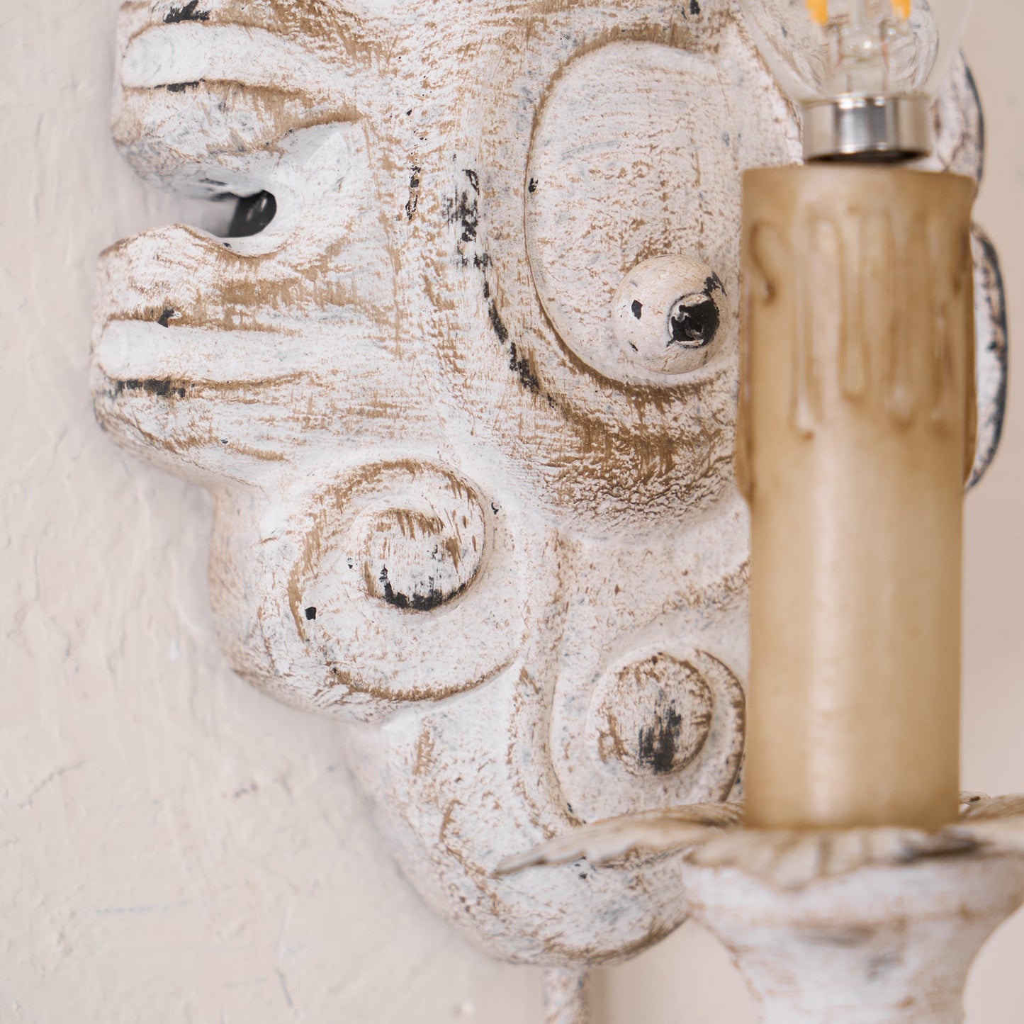 Verdure Vintage Sconce - Carved Resin & Metal Candle Arm Wall Light | French Country Candelabra Accent
