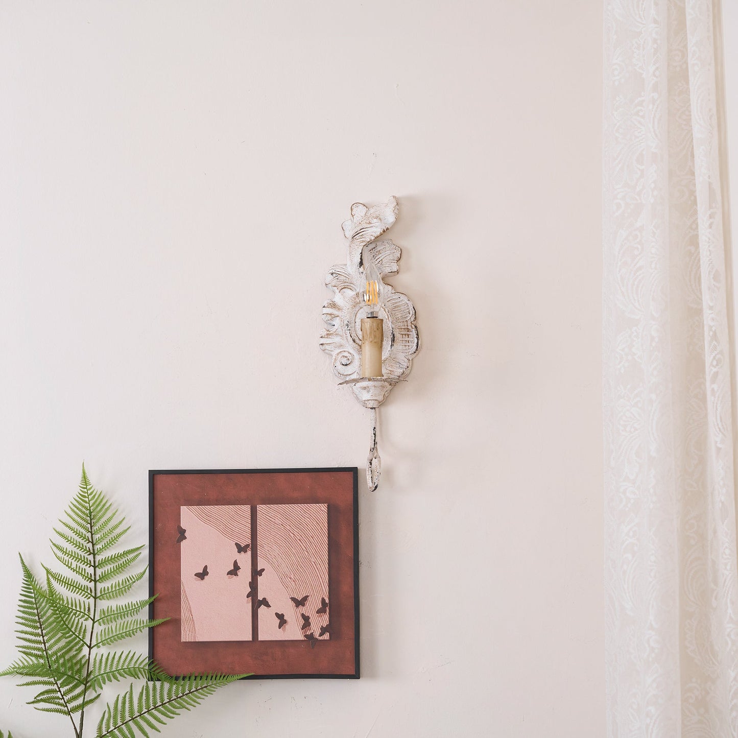 Verdure Vintage Sconce - Carved Resin & Metal Candle Arm Wall Light | French Country Candelabra Accent