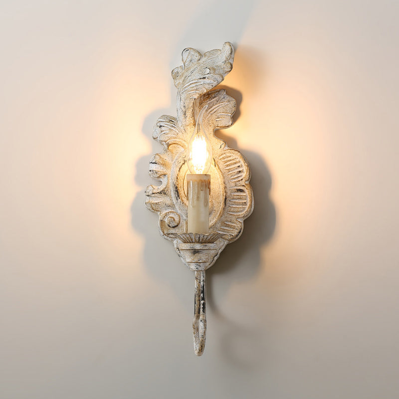 Verdure Vintage Sconce - Carved Resin & Metal Candle Arm Wall Light | French Country Candelabra Accent