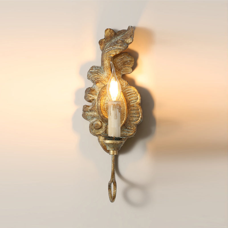 Verdure Vintage Sconce - Carved Resin & Metal Candle Arm Wall Light | French Country Candelabra Accent