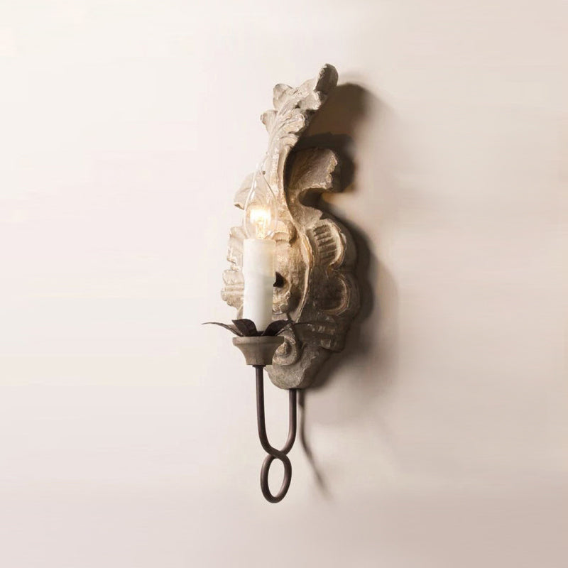 Verdure Vintage Sconce - Carved Resin & Metal Candle Arm Wall Light | French Country Candelabra Accent