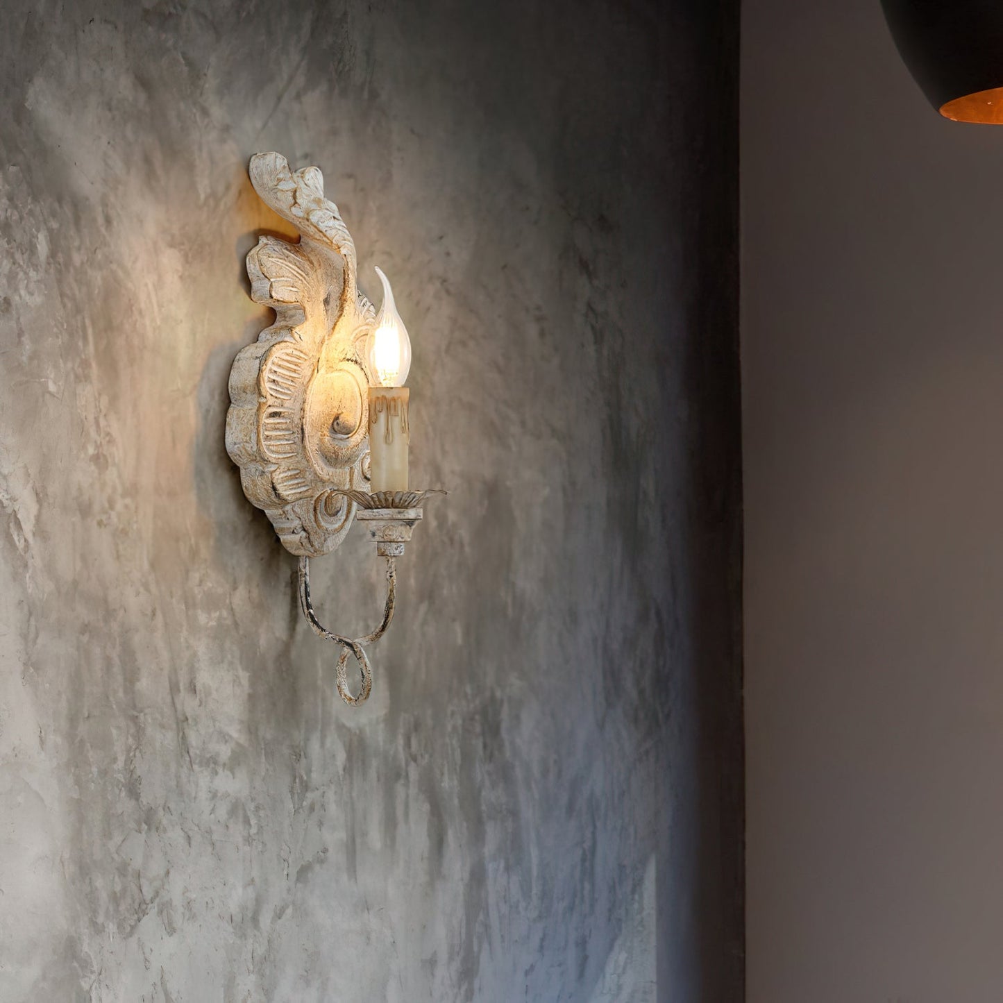 Verdure Vintage Sconce - Carved Resin & Metal Candle Arm Wall Light | French Country Candelabra Accent