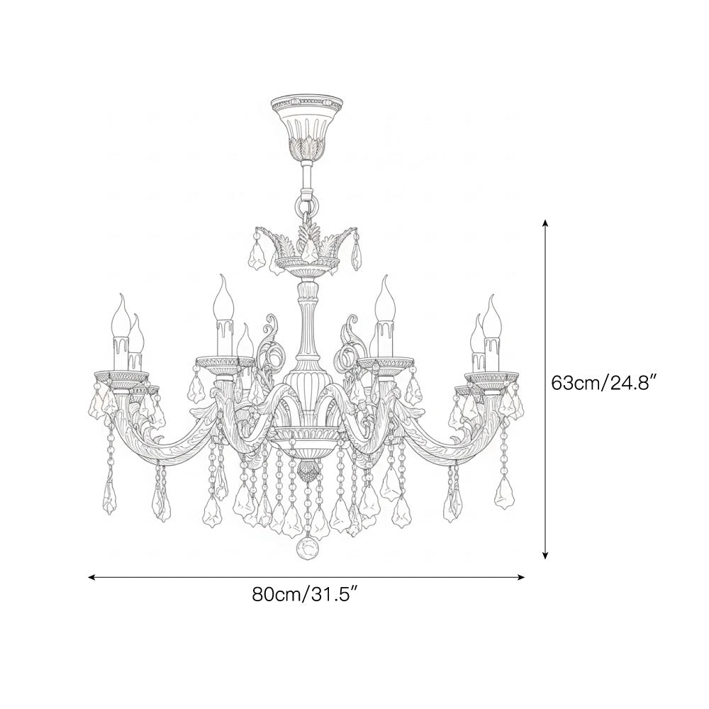 Versailles Crystal Chandelier - Solid Brass Frame & Cascading Crystal Waterfall Light | French Regal Pendant