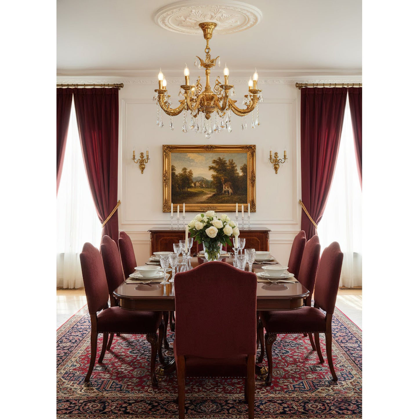 Versailles Crystal Chandelier - Solid Brass Frame & Cascading Crystal Waterfall Light | French Regal Pendant