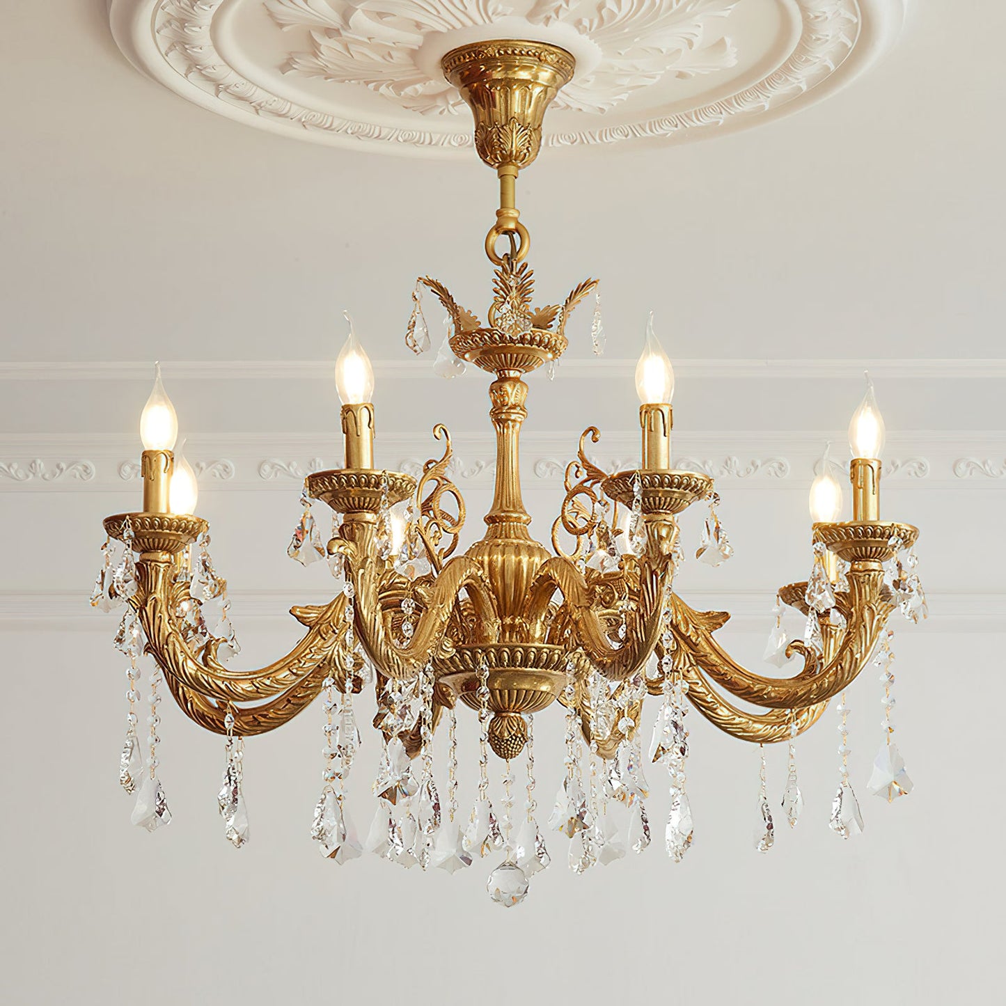 Versailles Crystal Chandelier - Solid Brass Frame & Cascading Crystal Waterfall Light | French Regal Pendant