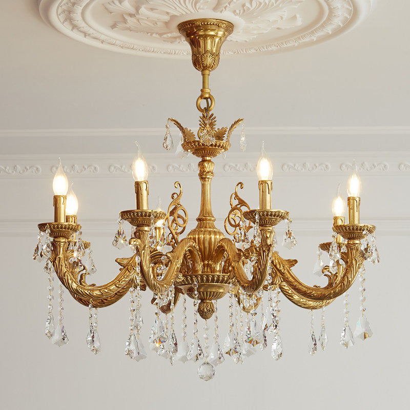 Versailles Crystal Chandelier - Solid Brass Frame & Cascading Crystal Waterfall Light | French Regal Pendant