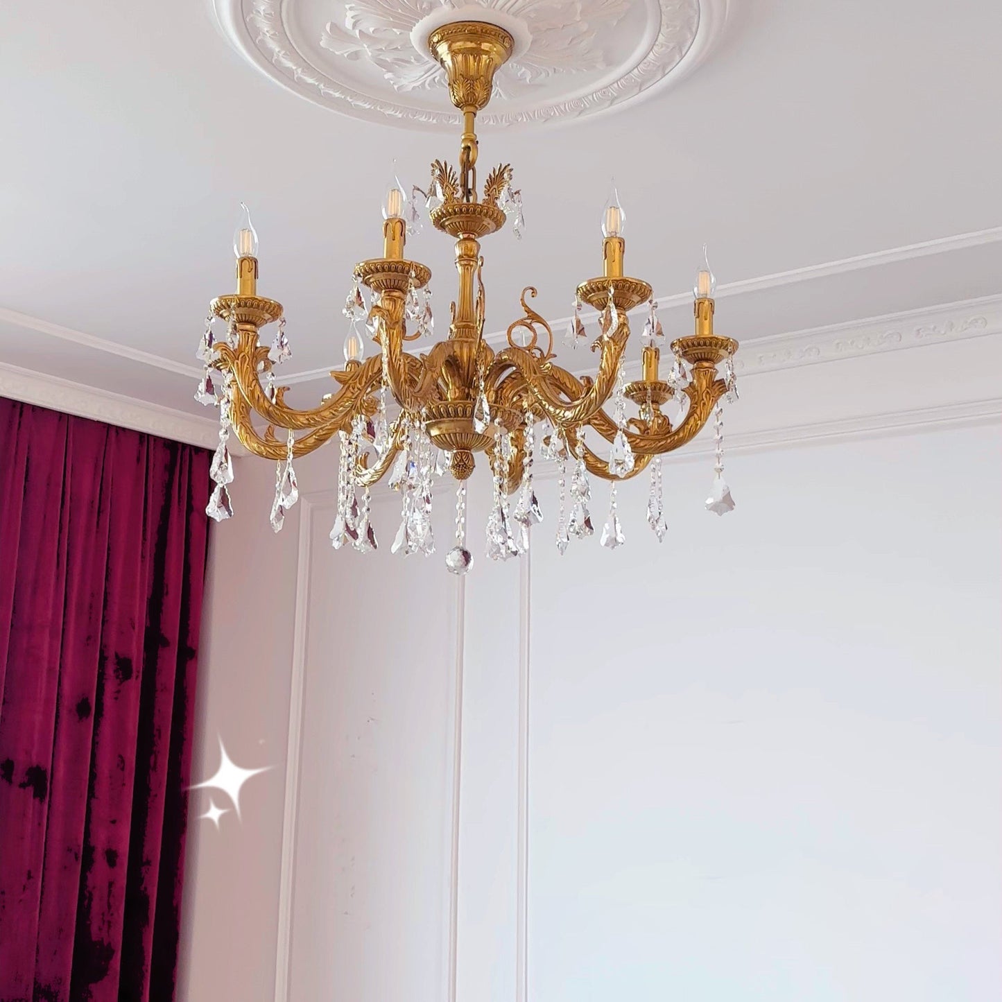 Versailles Crystal Chandelier - Solid Brass Frame & Cascading Crystal Waterfall Light | French Regal Pendant